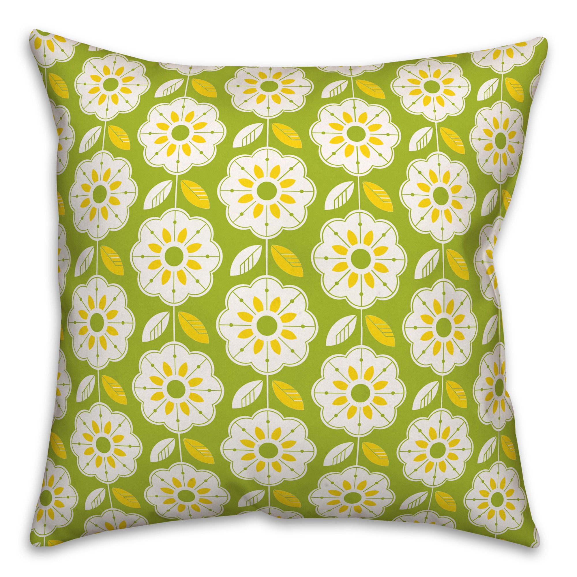 Retro Flowers Lemon Lime 18x18 Spun Poly Pillow