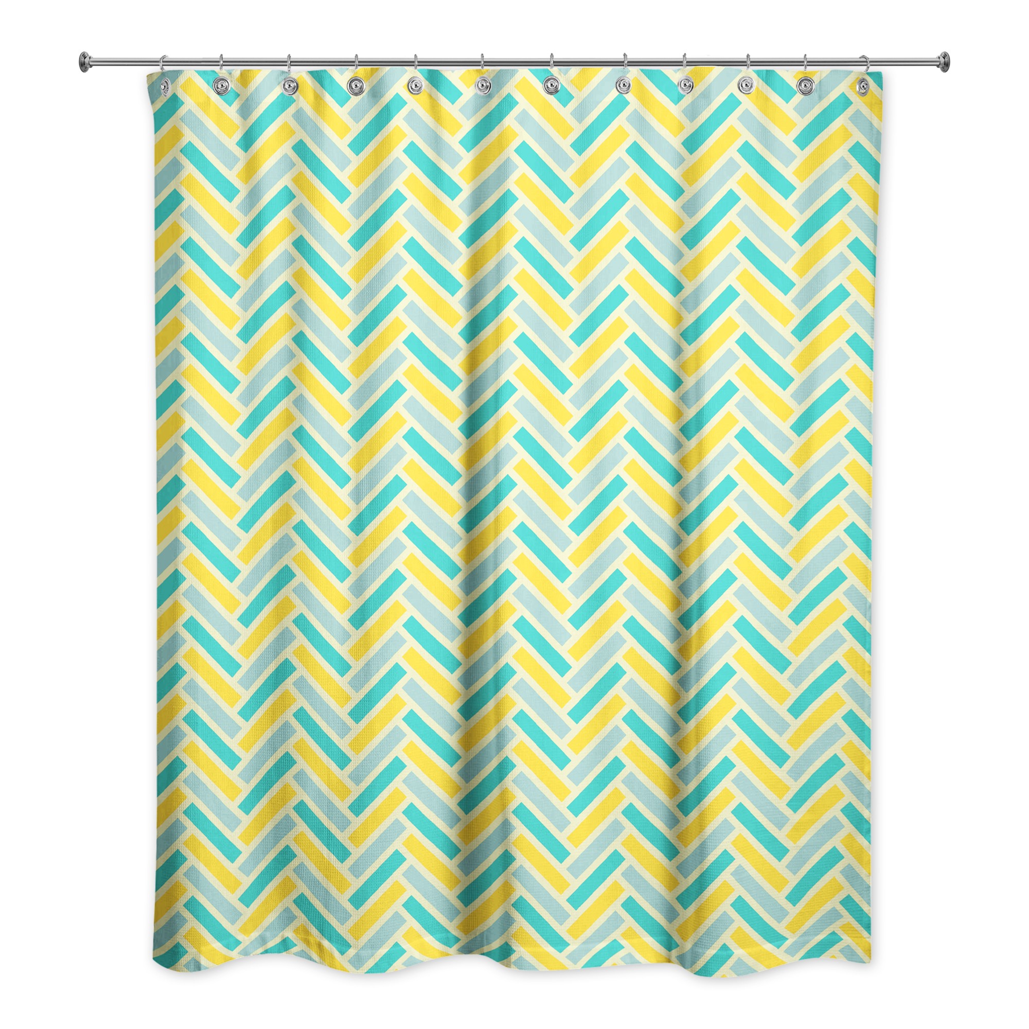 Yellow Blue Herringbone 71x74 Shower Curtain