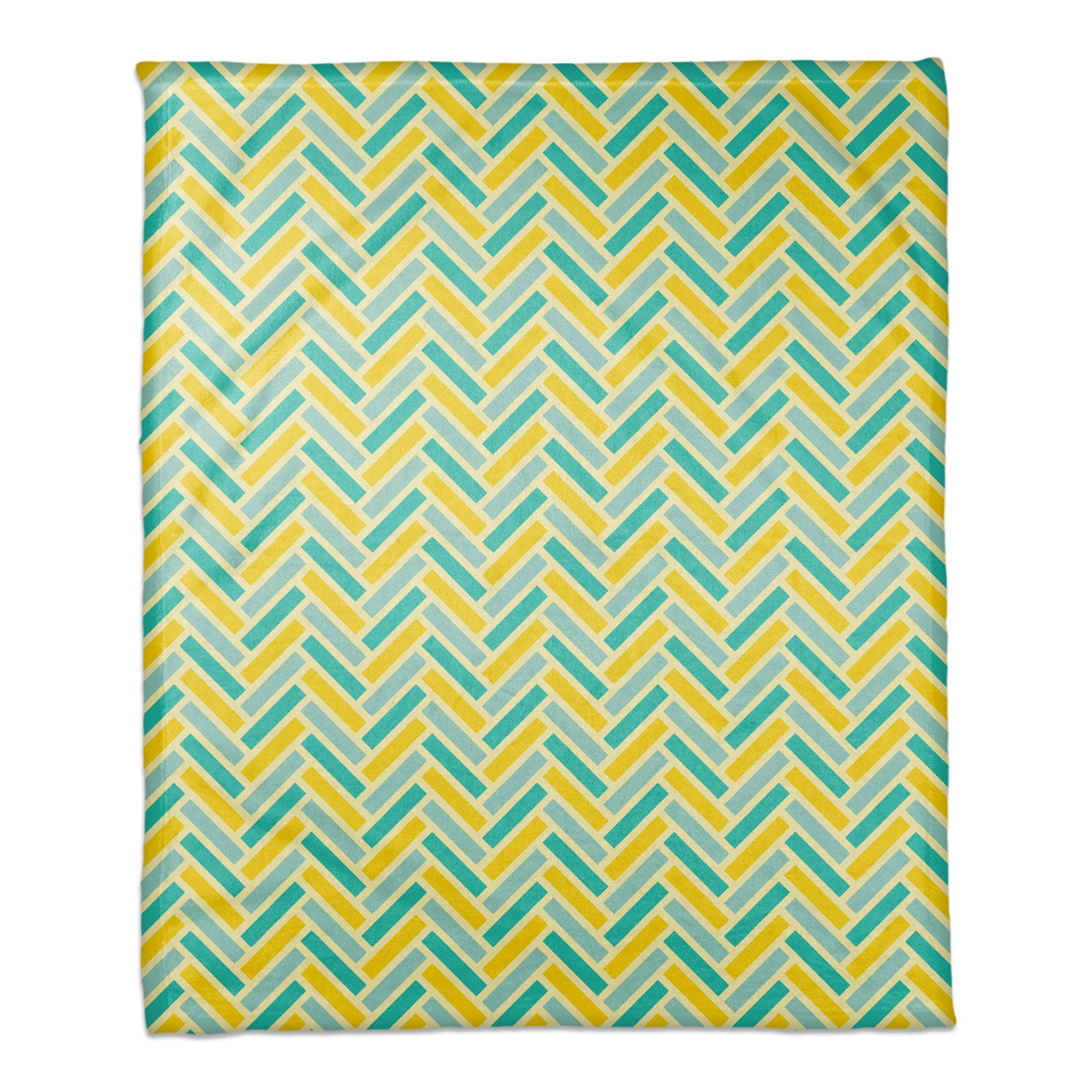 Yellow Blue Herringbone 50x60 Coral Fleece Blanket