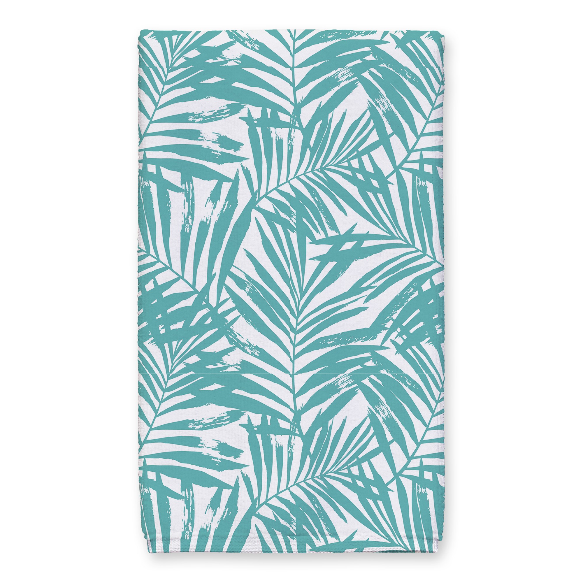 Tropical Leaves Teal Tea Towel