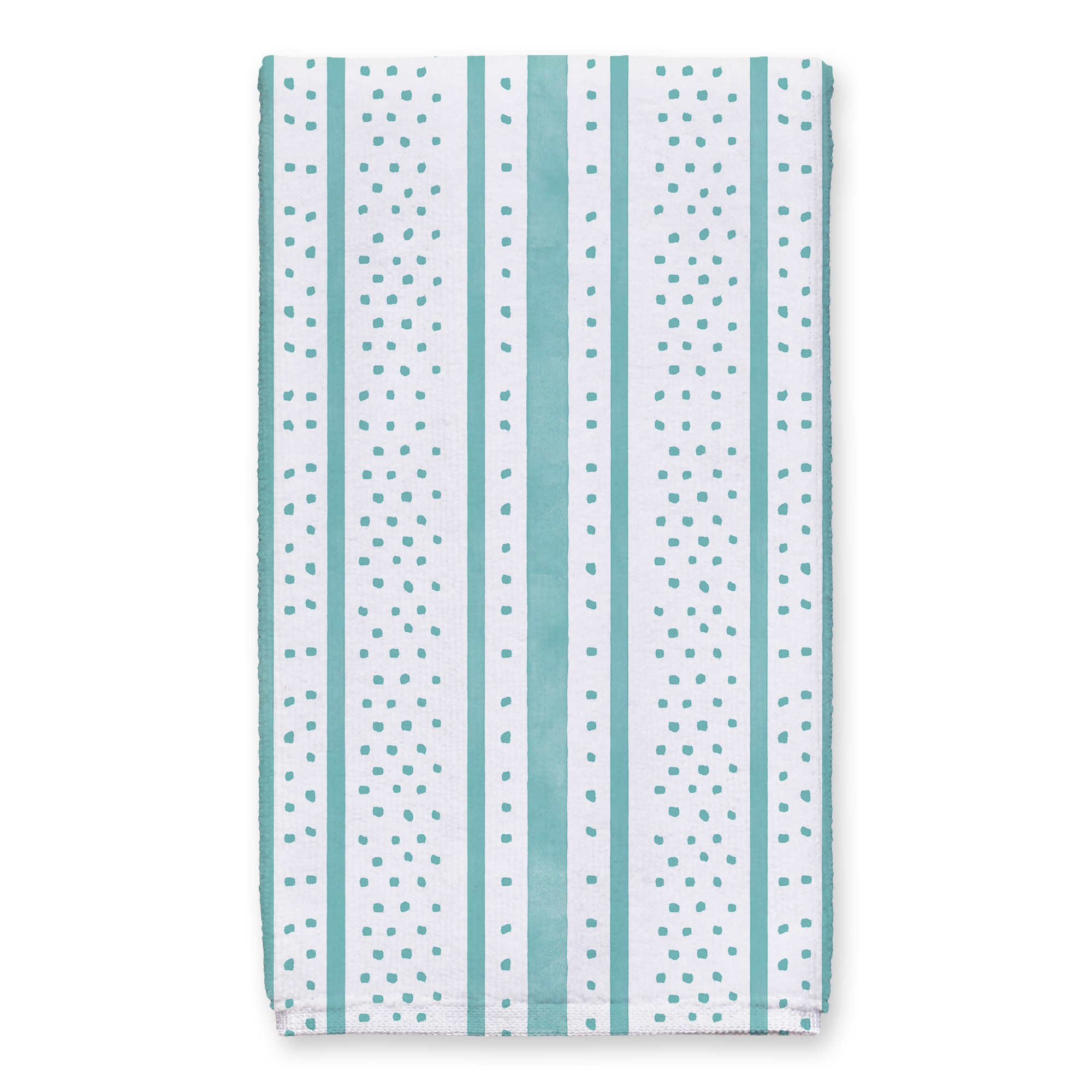 Watercolor Stripes Polka Dots Teal Tea Towel