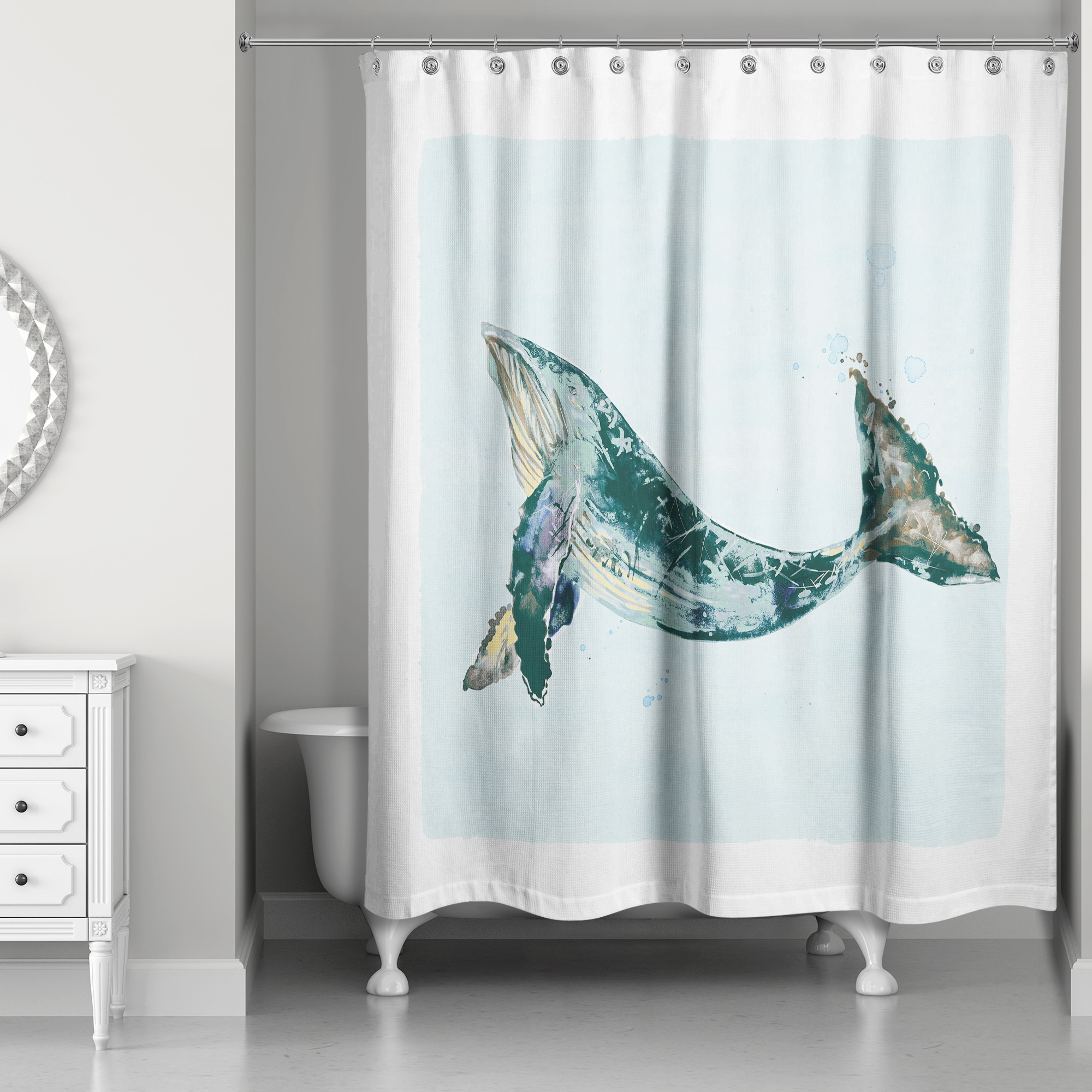 Teal Whale Shower Curtain
