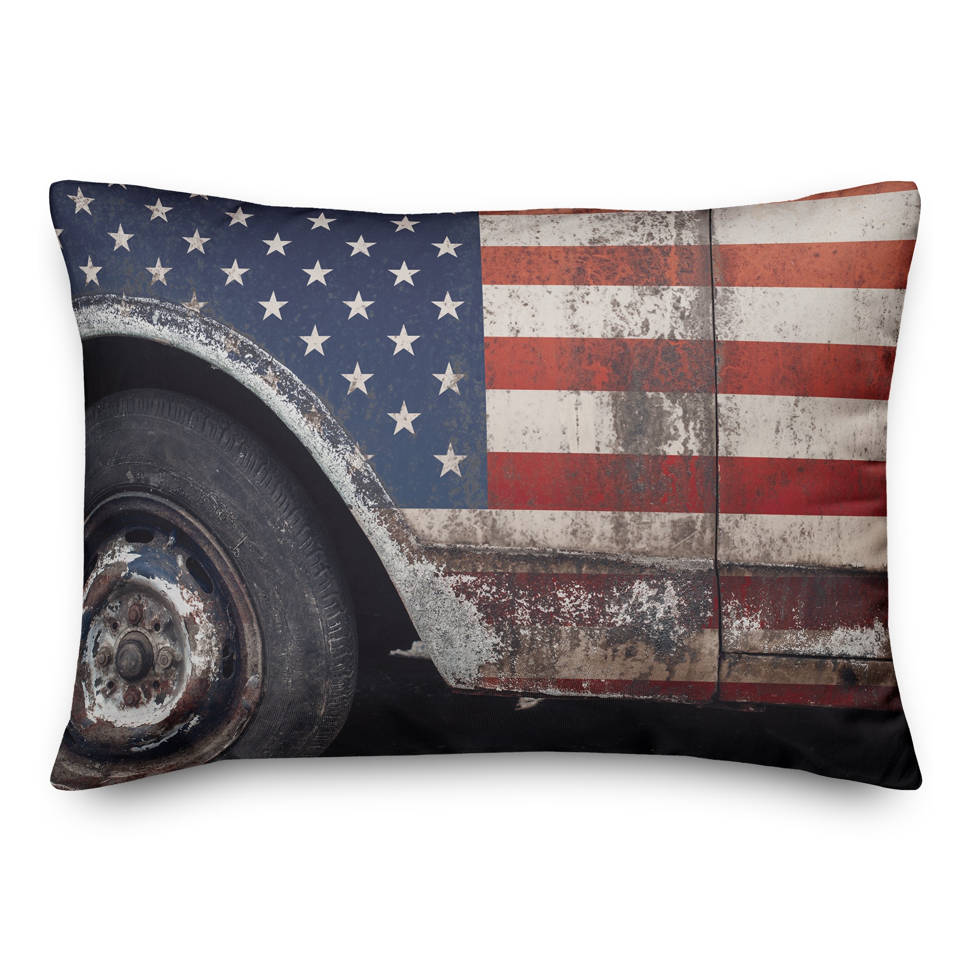 American Flag Pattern Truck 14x20 Spun Poly Pillow
