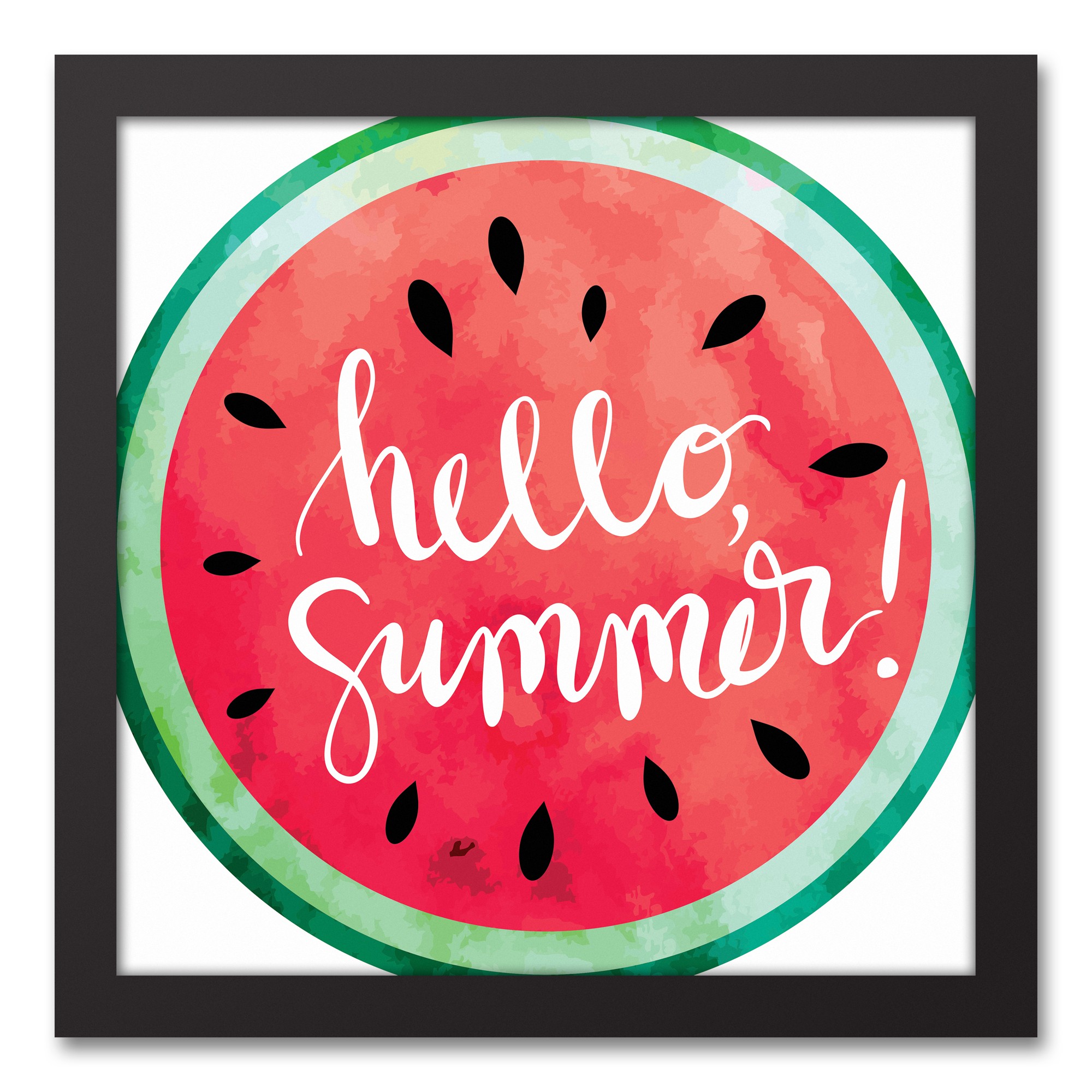 Hello Summer Watermelon 12x12 Black Framed Canvas