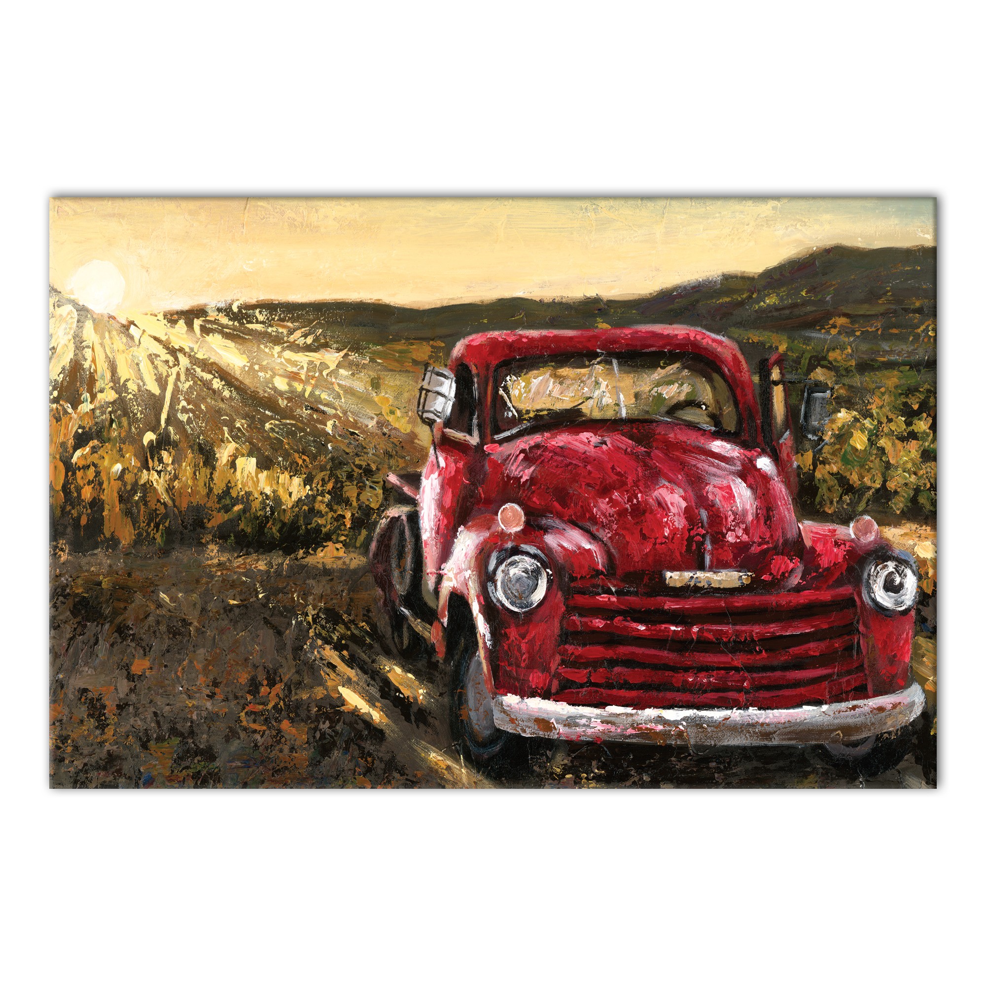 Red Truck And Sunrise 30x20 Canvas Wall Art