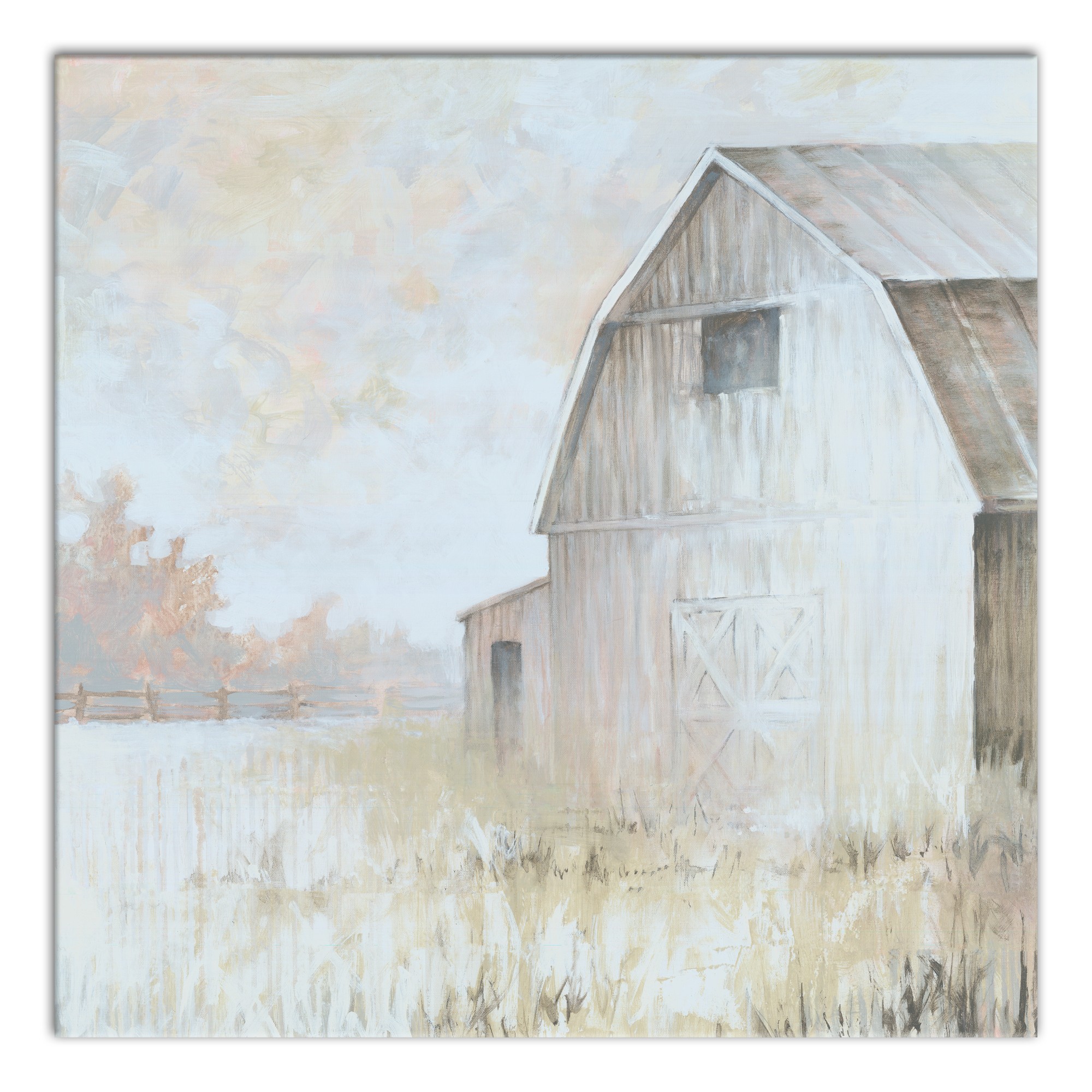 Pink Yellow Barn 30x30 Canvas Wall Art