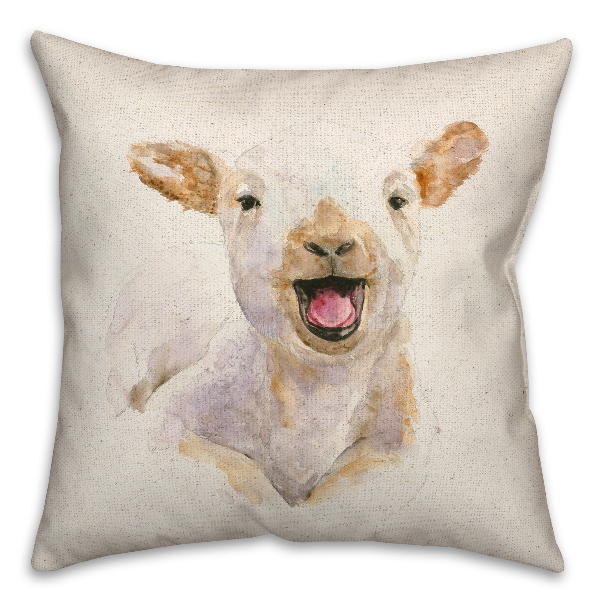 Happy Baby Goat Painting 18x18 Spun Poly Pillow