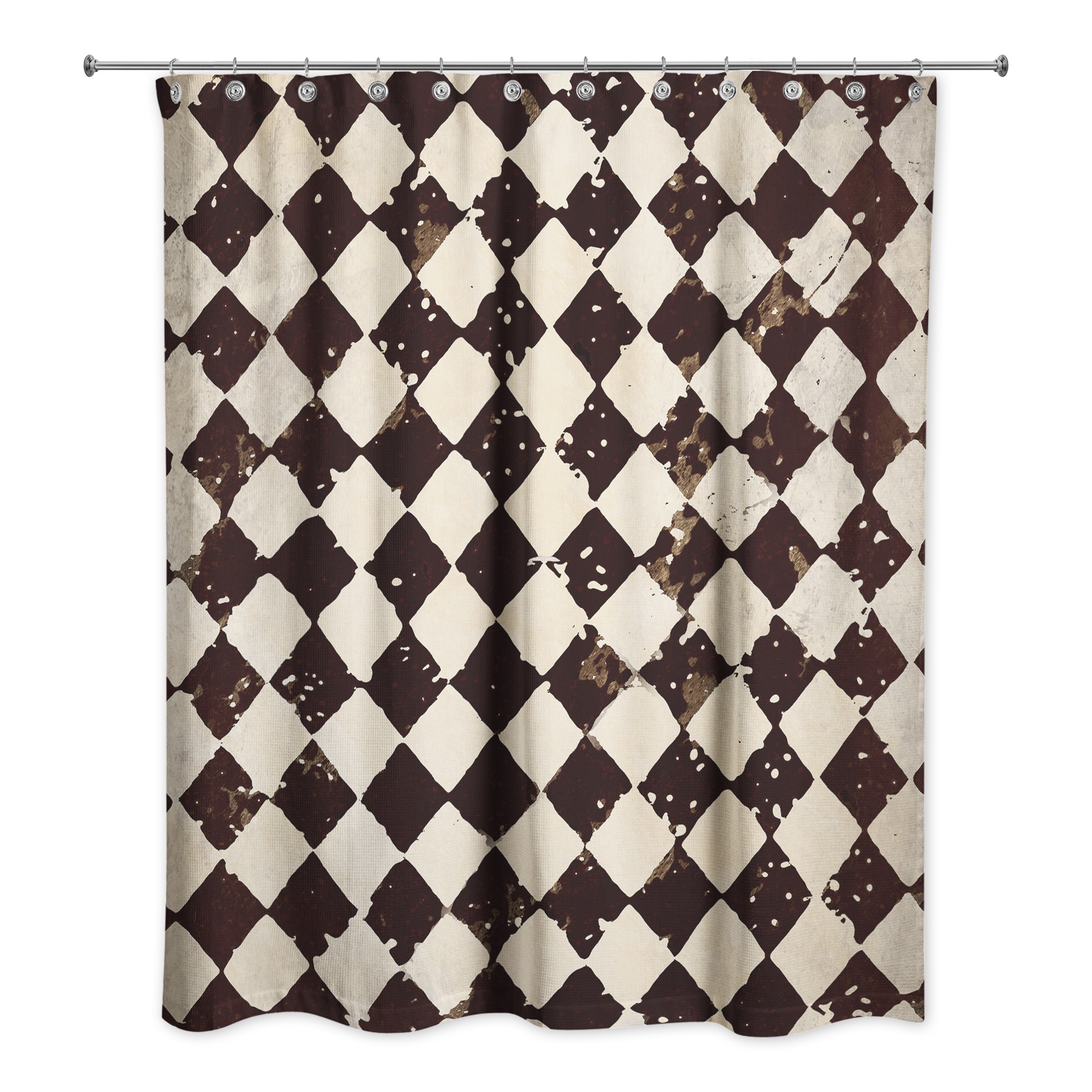 Distressed Black White Tile 71x74 Shower Curtain
