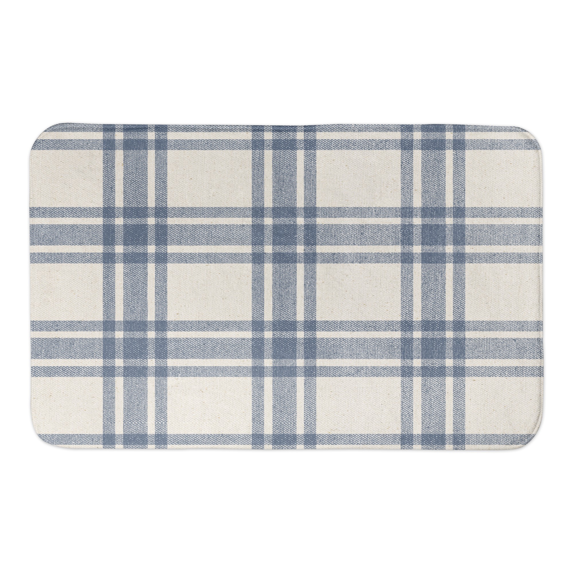 Faded Blue Plaid 34x21 Bath Mat