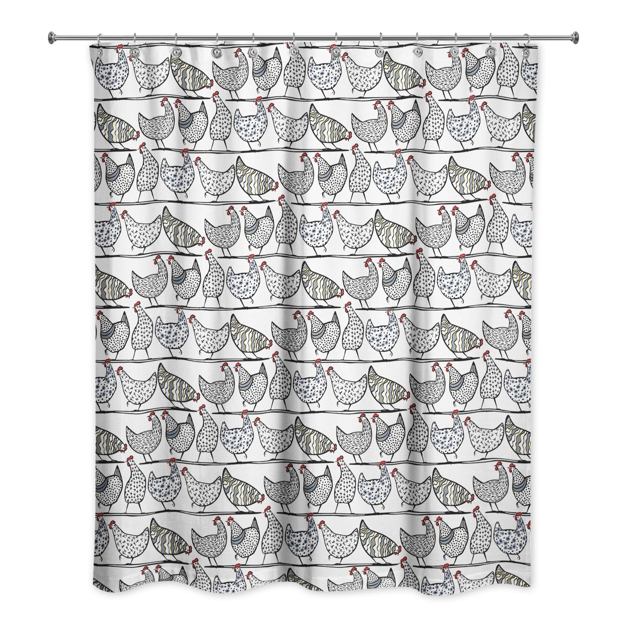 Chicken Sketch Pattern 71x74 Shower Curtain