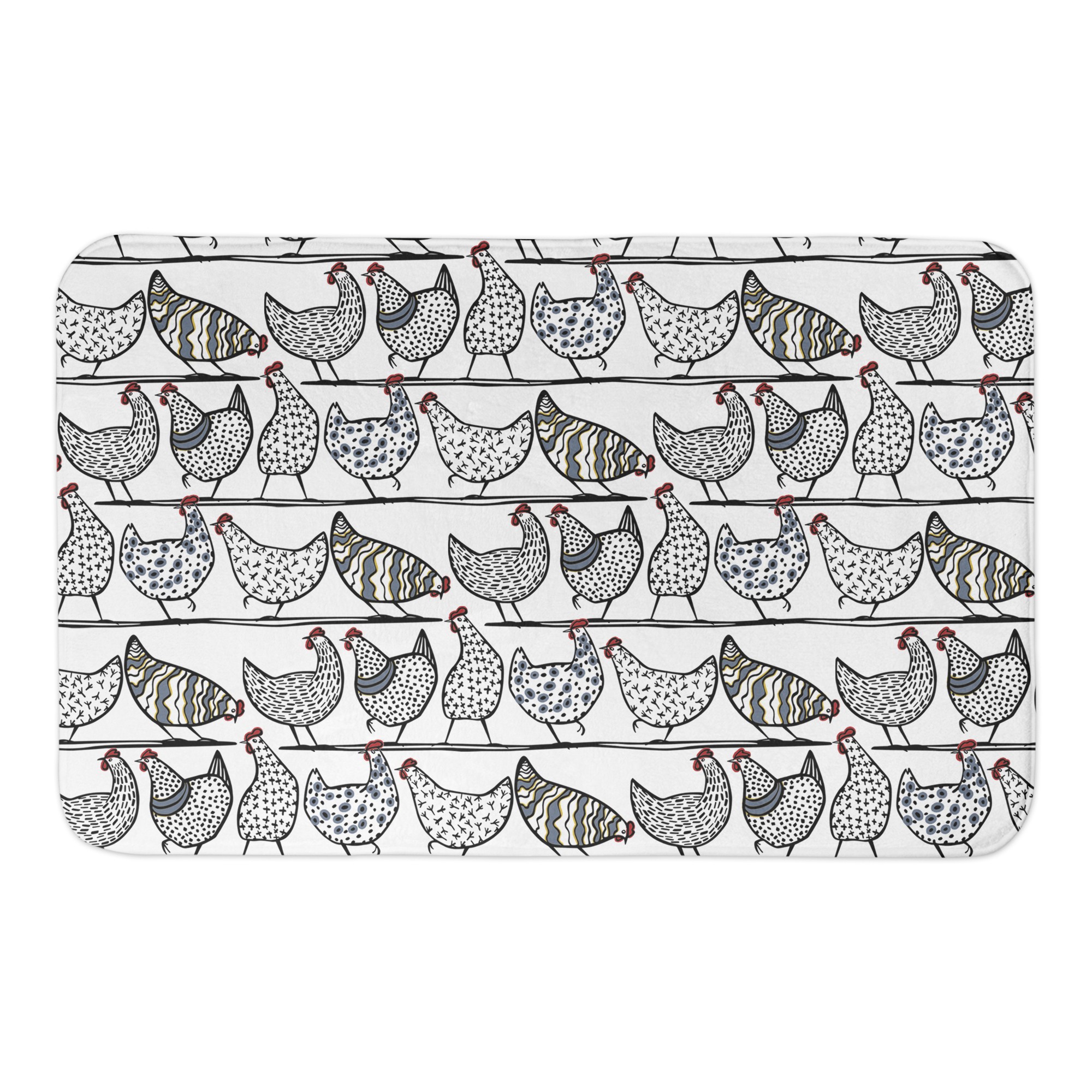 Chicken Sketch Pattern 34x21 Bath Mat