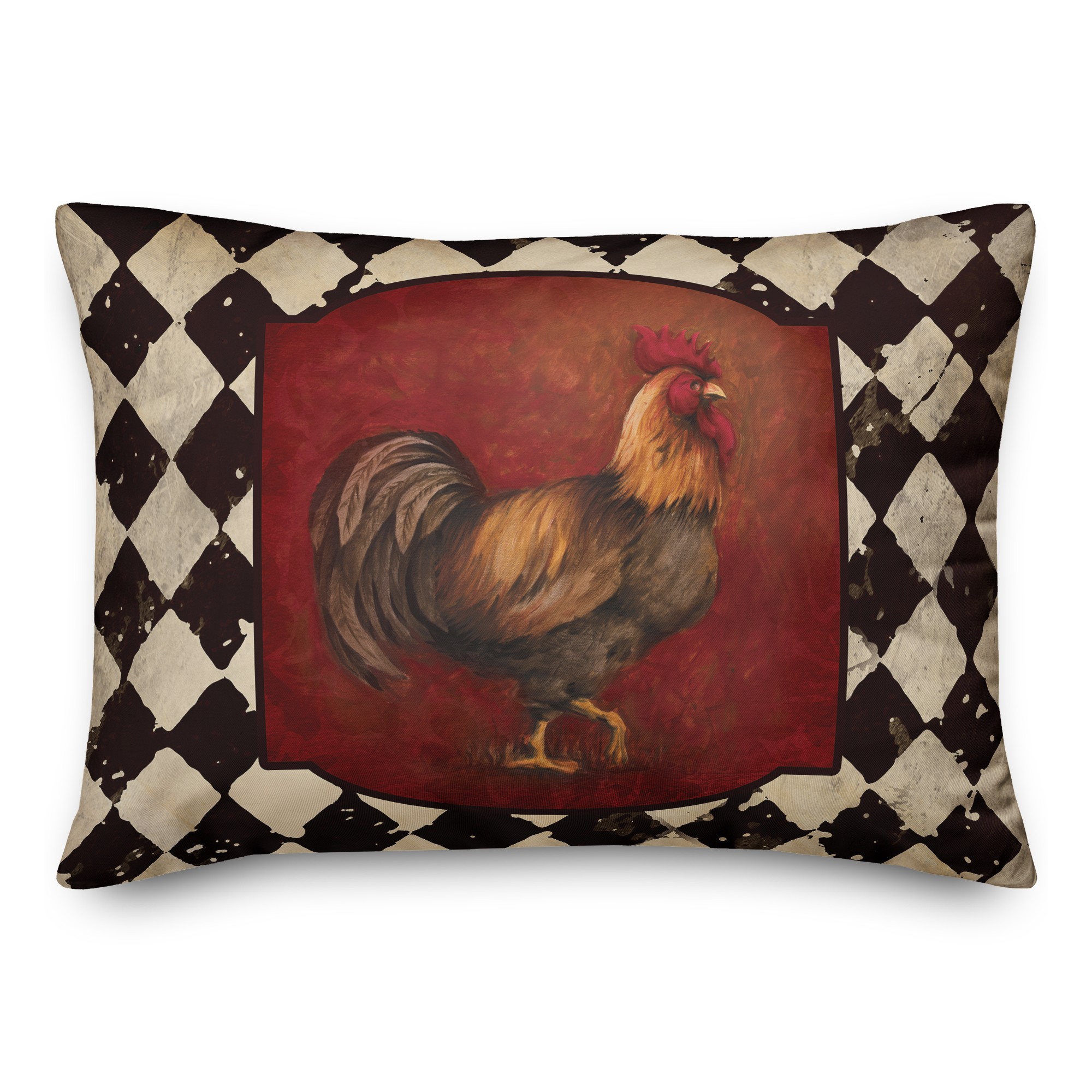 White Black Tile Rooster 14x20 Spun Poly Pillow