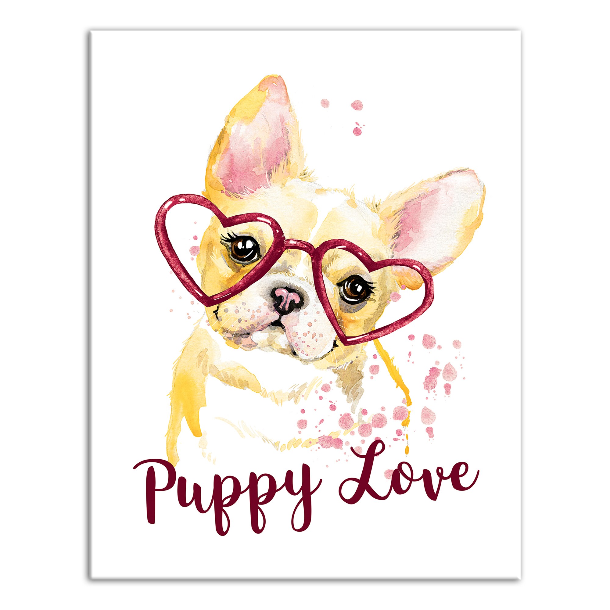 Heart Glasses Puppy Love  11x14 Canvas Wall Art