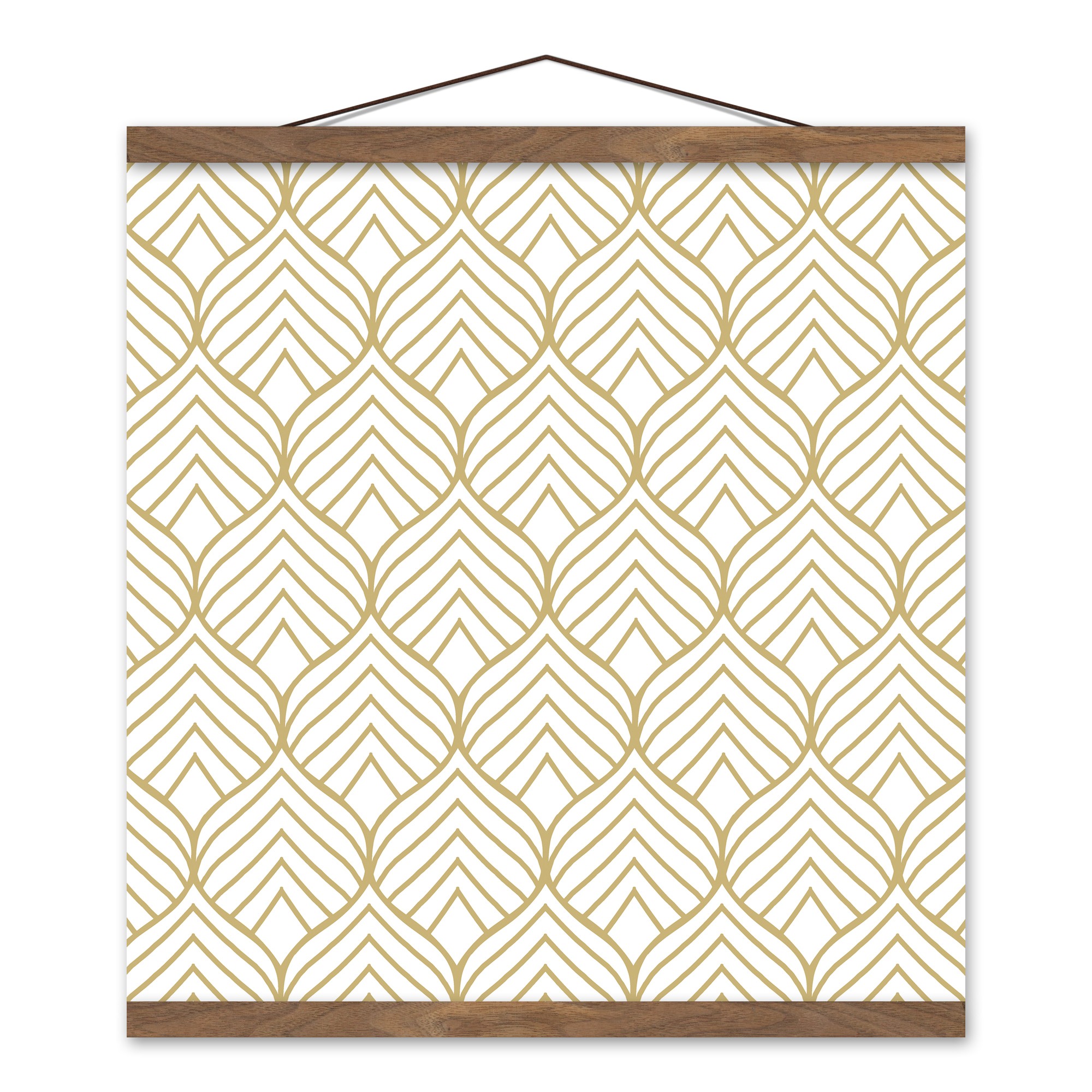 Geo Leaf Pattern Gold 16x16 Teak Hanging Canvas