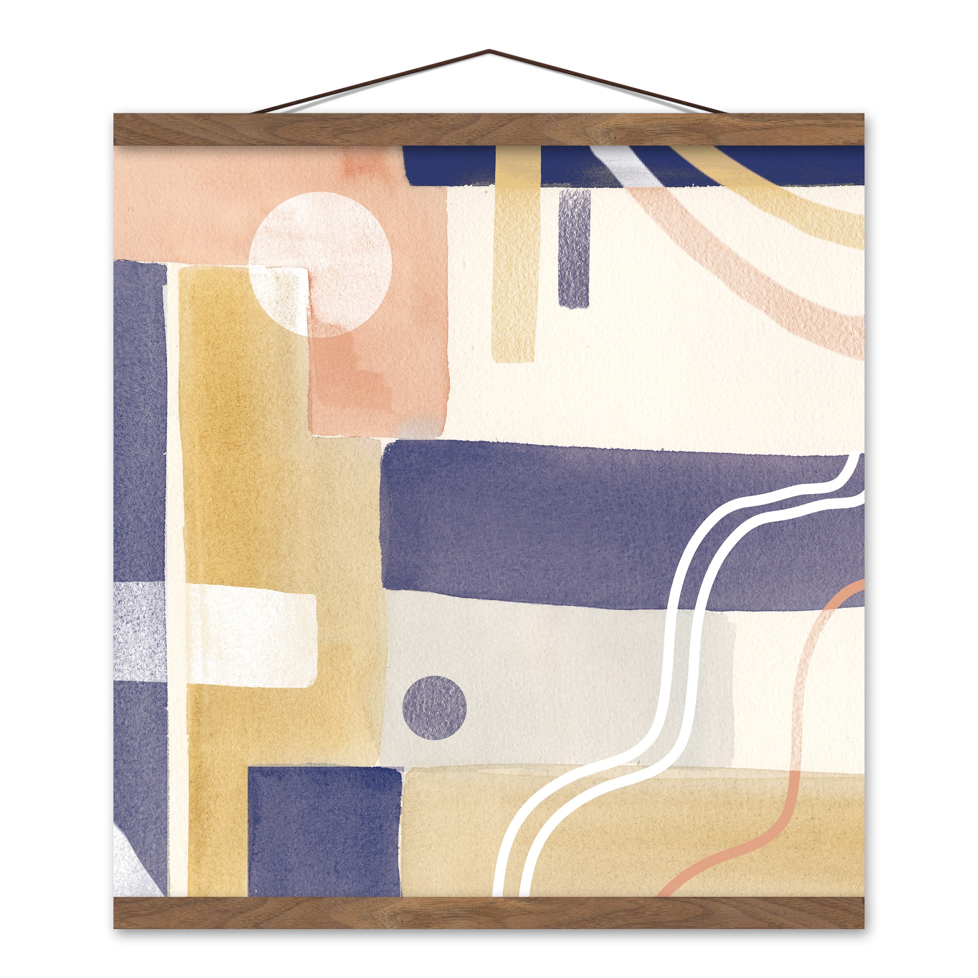 Watercolor Geo 16x16 Teak Hanging Canvas