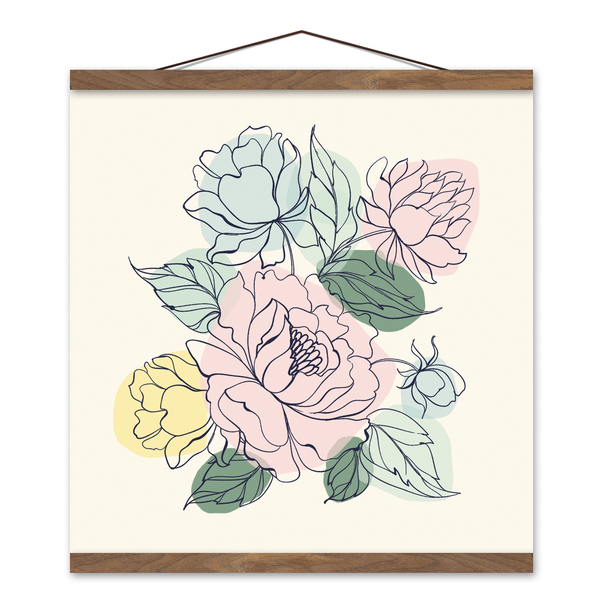 Floral Sketch Blobs 16x16 Teak Hanging Canvas