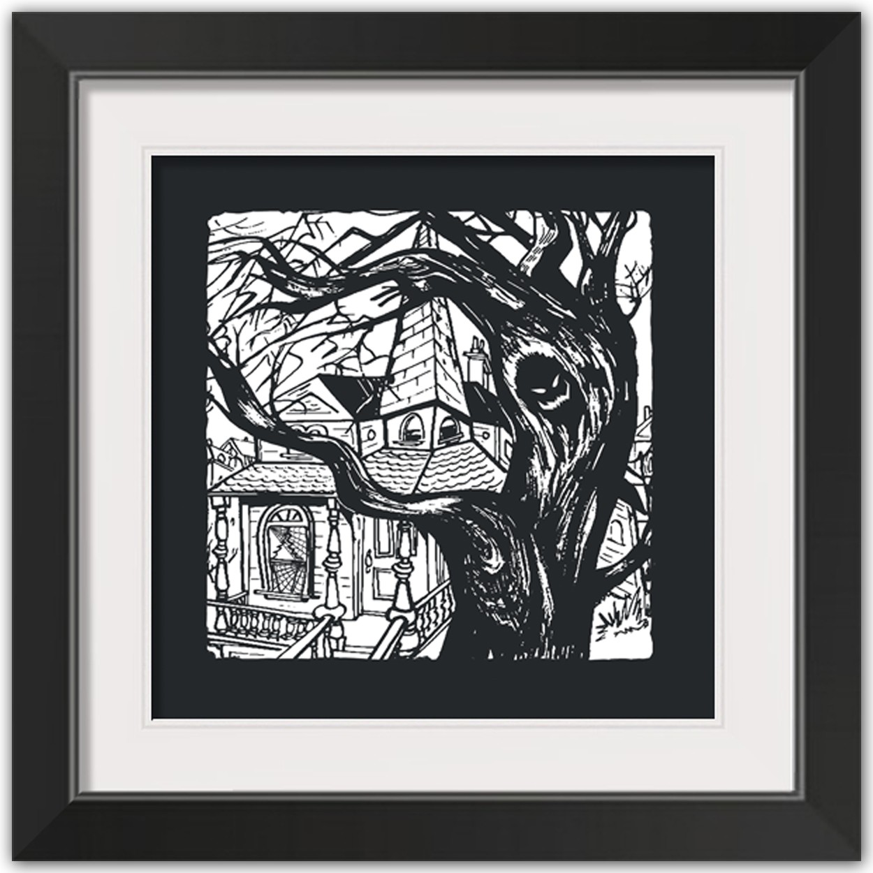 Haunted House 16x16 Black Framed Print Under Glass
