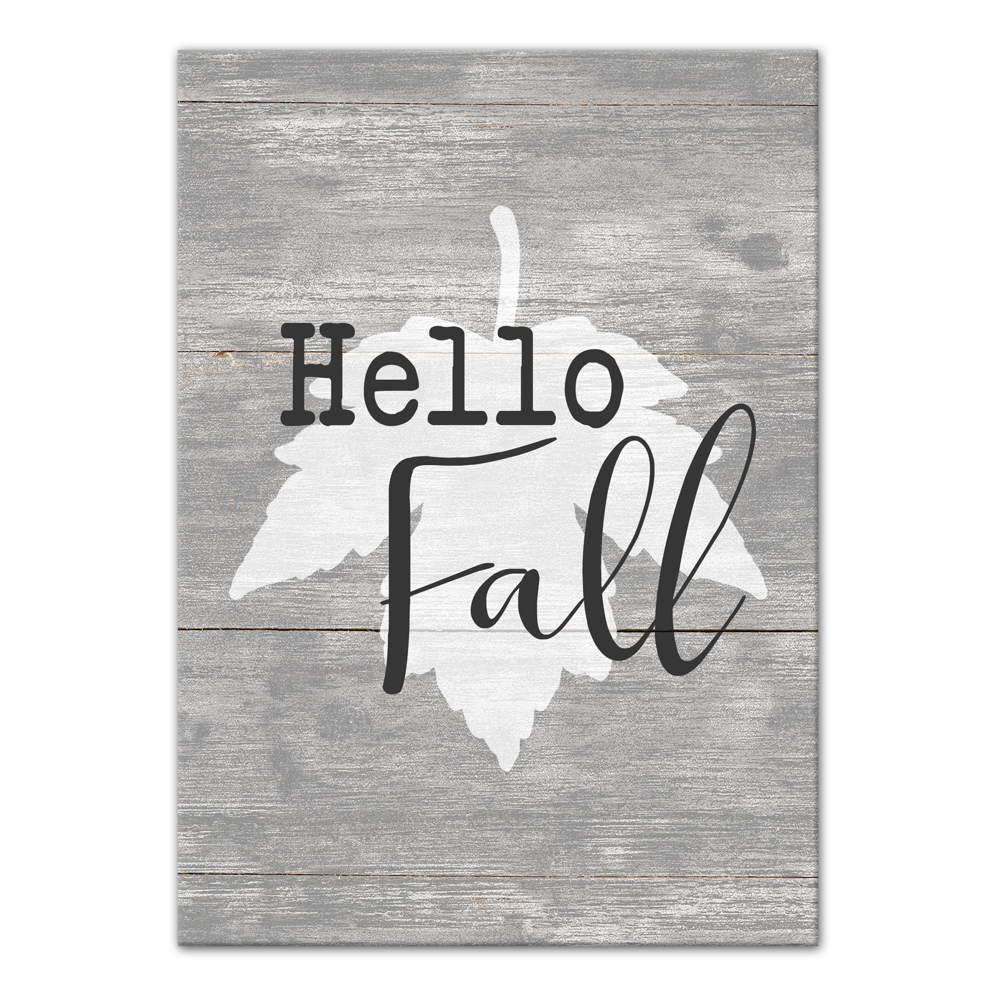 Hello Fall Gray Leaf Wood 11x14 Canvas Wall Art