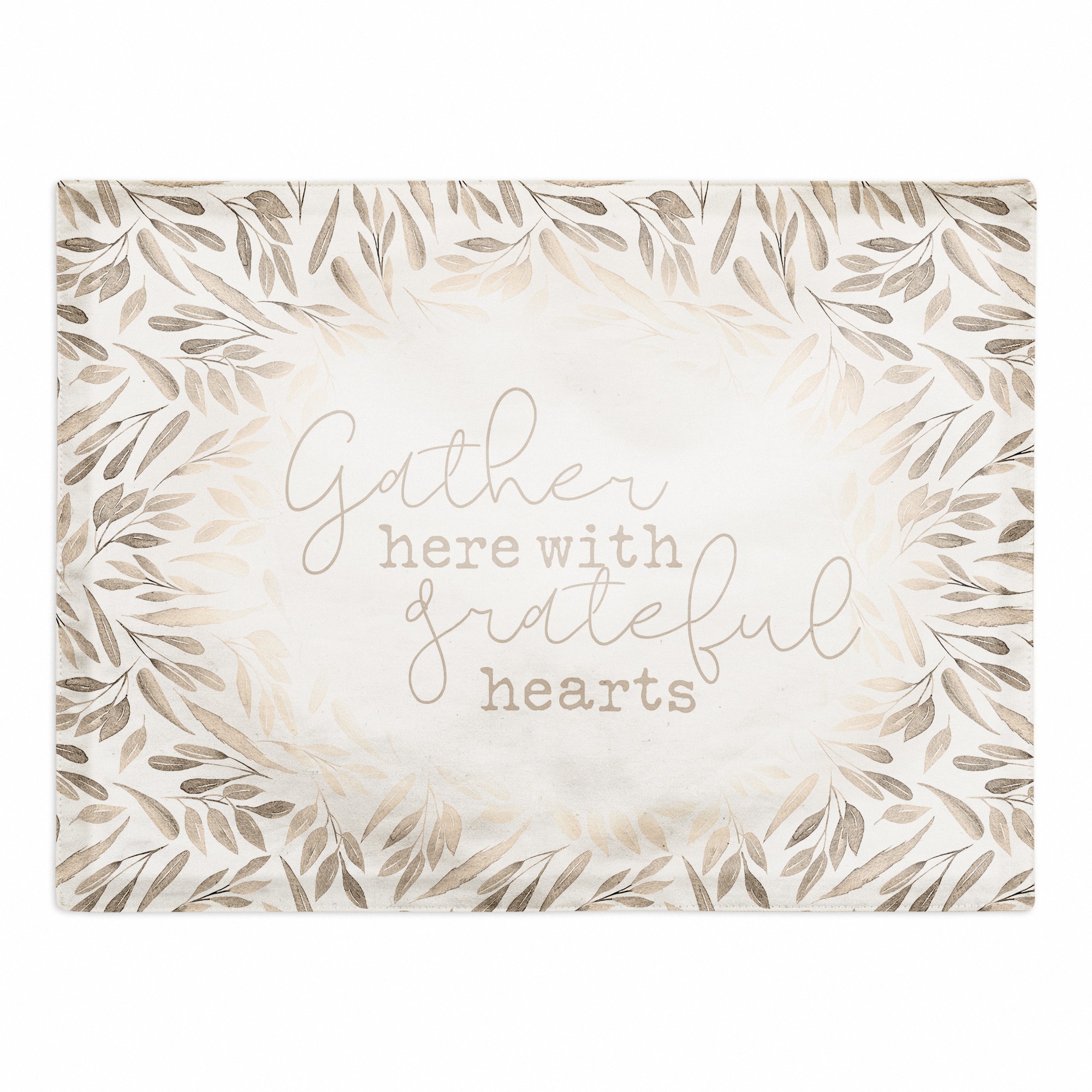 Greige Leaves Gather   18x14 Poly Twill Placemat