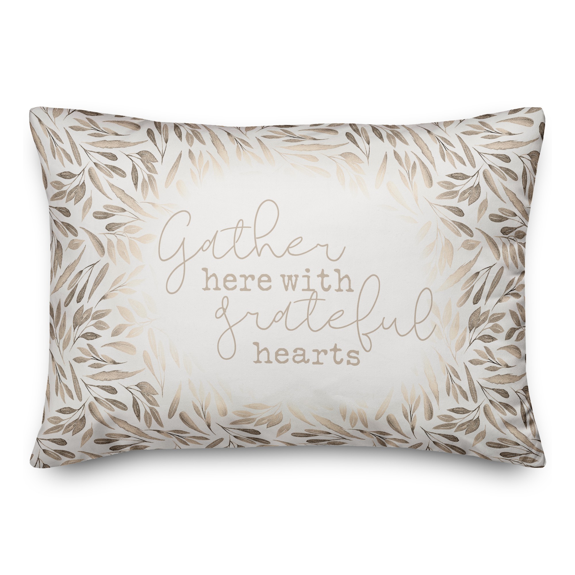Greige Leaves Gather   14x20 Spun Poly Pillow