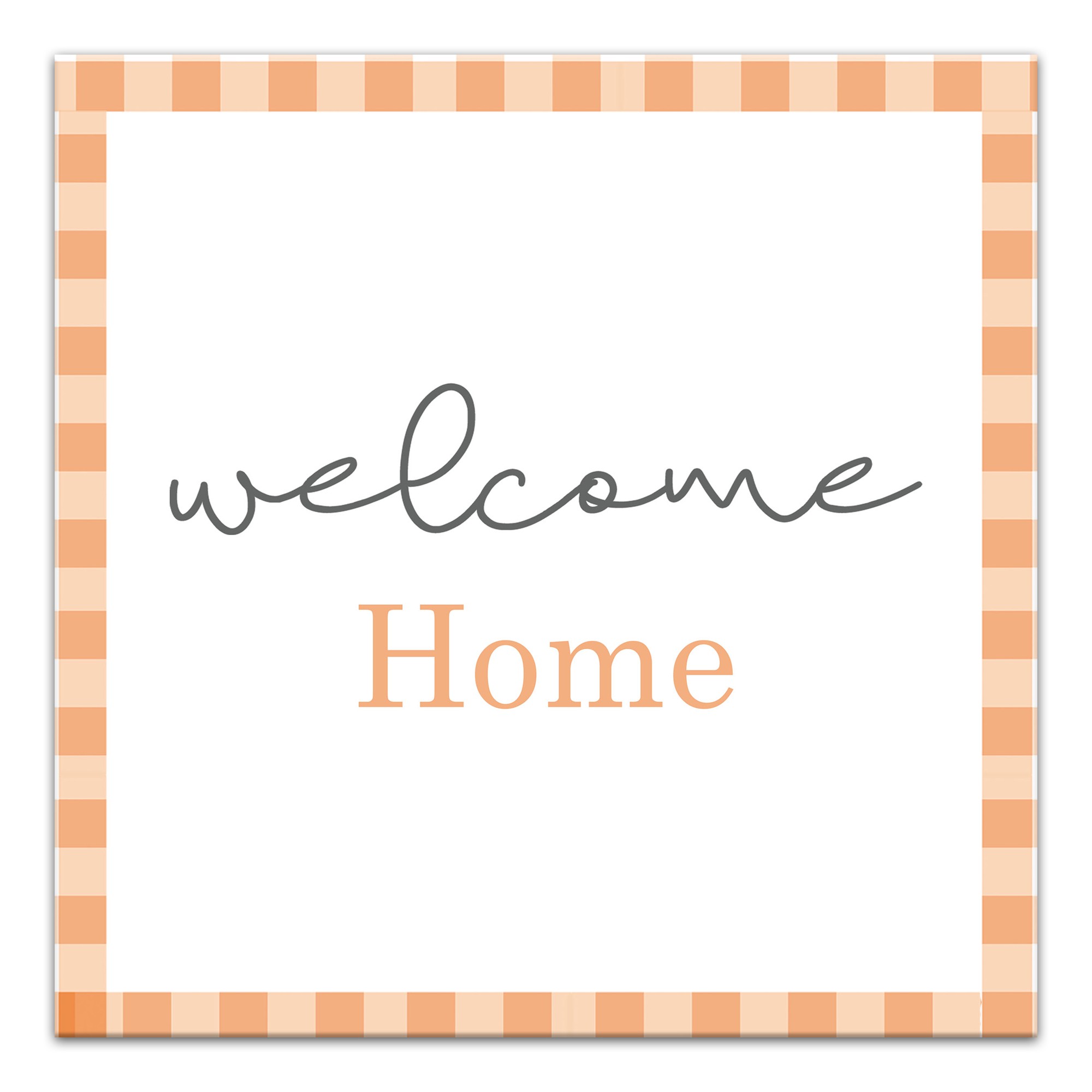 Orange Plaid Welcome Home 12x12 Canvas Wall Art