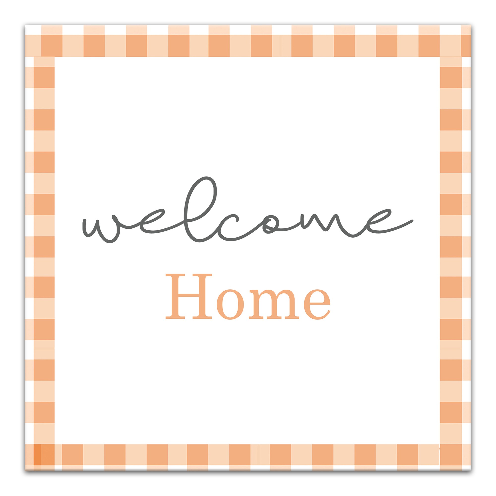 Orange Plaid Welcome Home 16x16 Canvas Wall Art