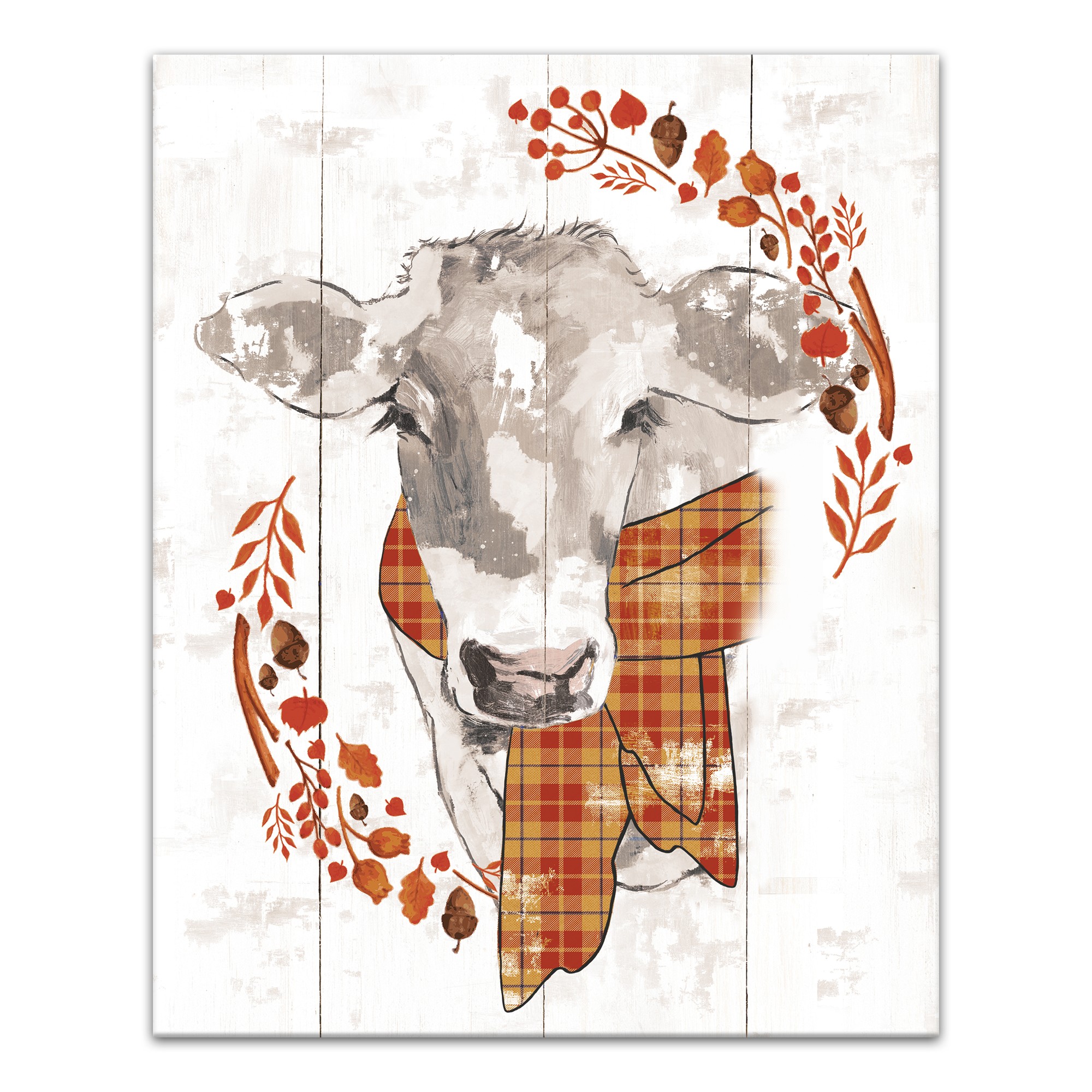 Autumn Cow Wreath 16x20 Canvas Wall Art