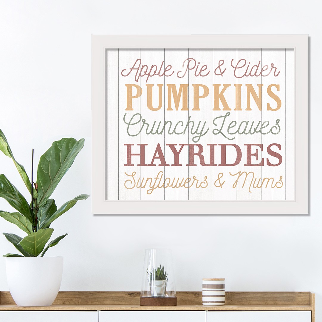 Fall Words 20X16 White Framed Print Under Glass