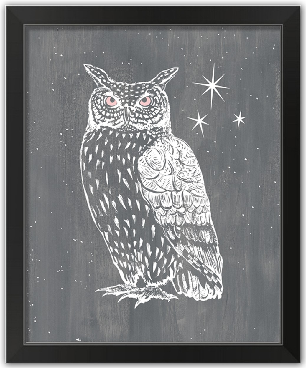 Owl Print 16x20 Black Framed Print Under Glass