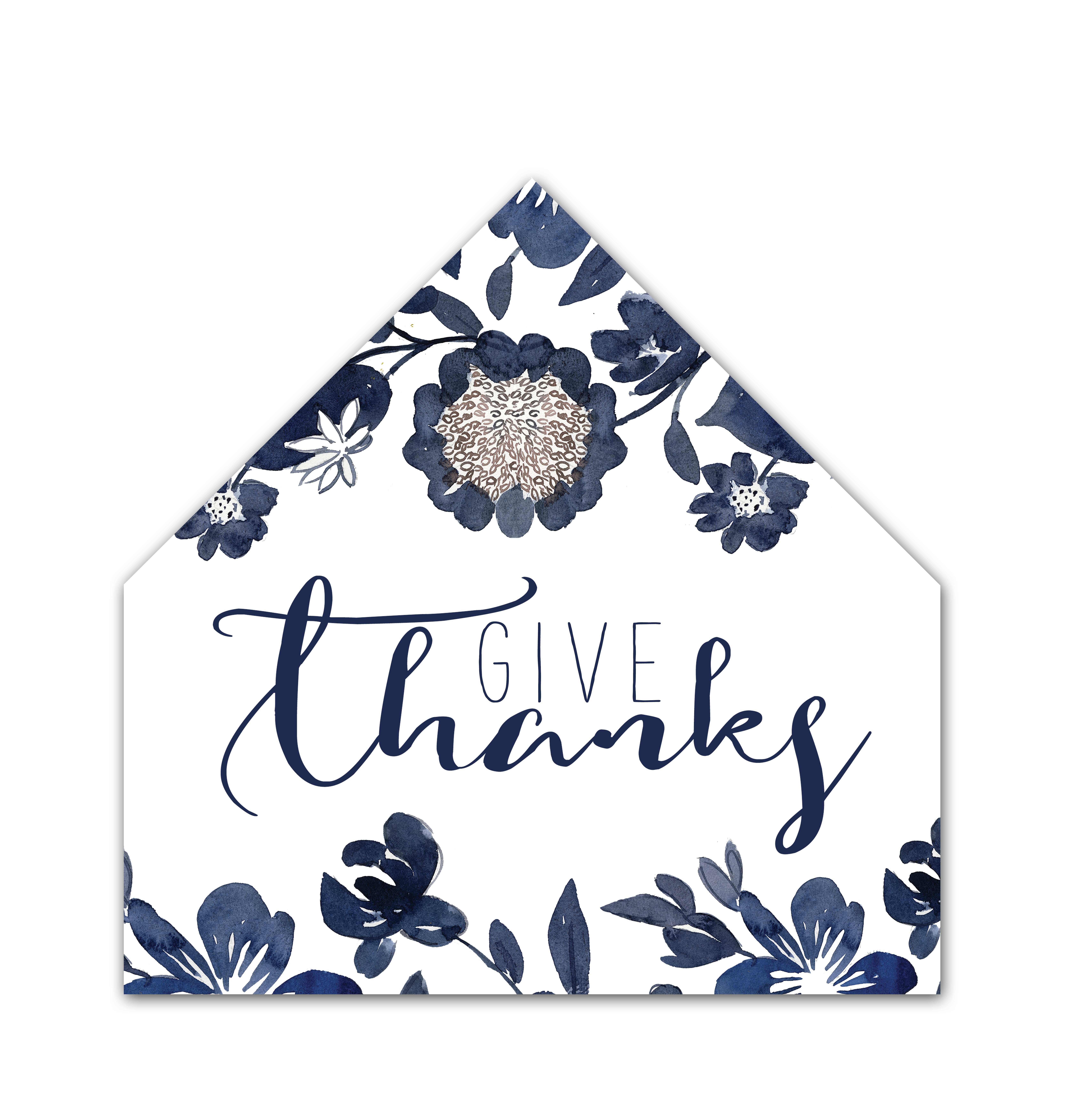 Give Thanks Floral 17x17 House Shaped Canvas