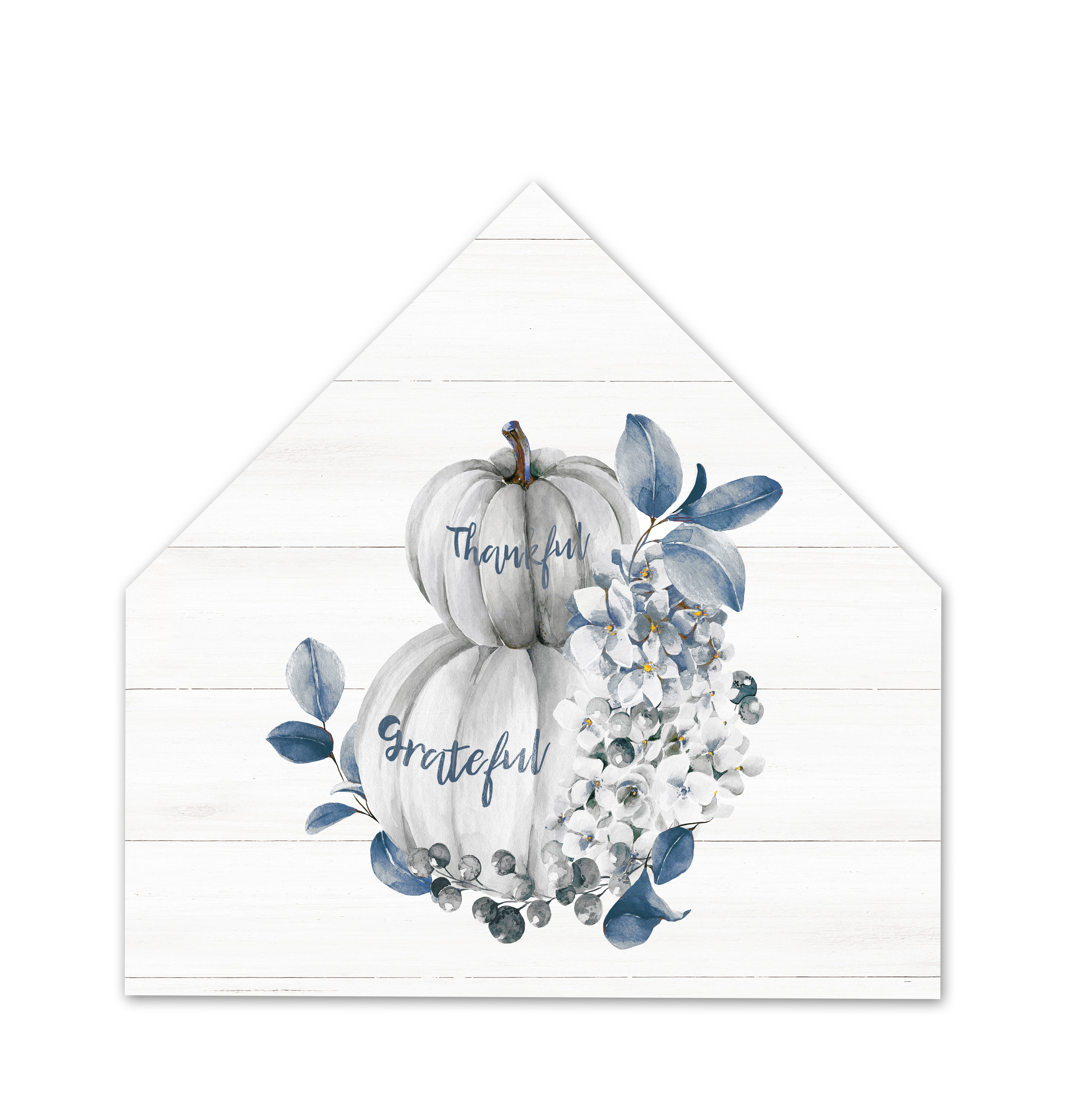 Thankful  Blue Pumpkins 17x17 House Shaped Canvas