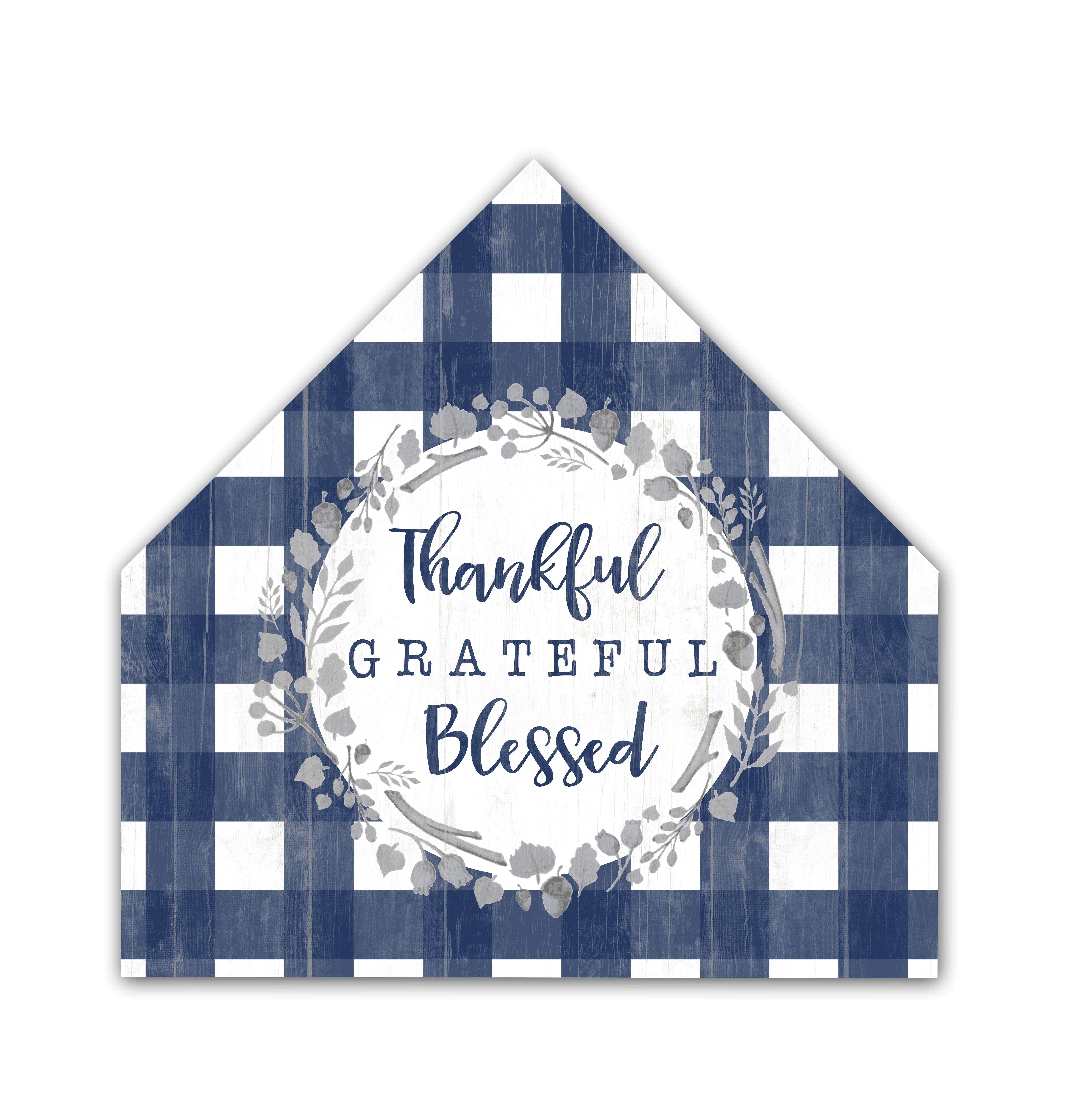 Thankful Blue Plaid 17x17 House Shaped Canvas