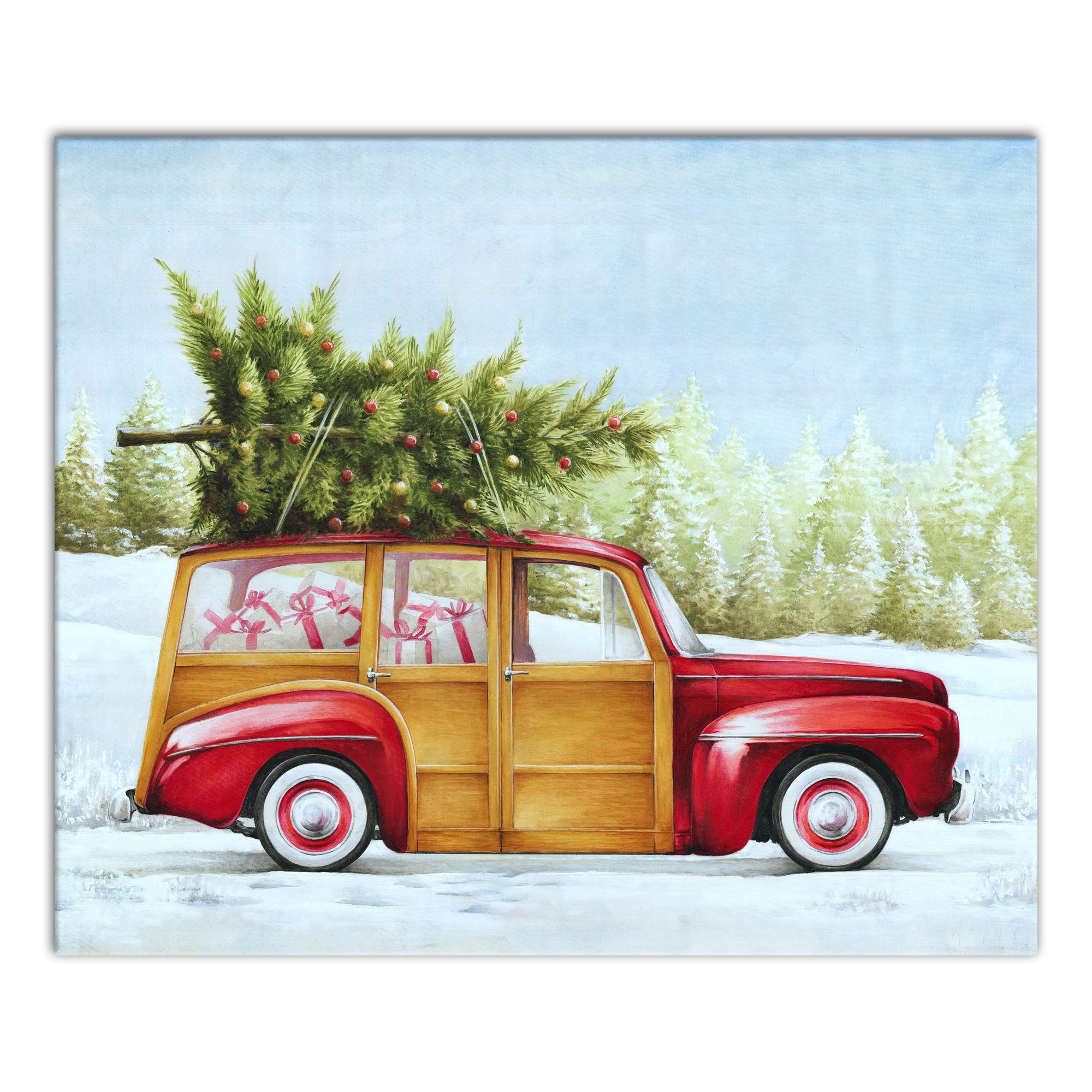 Red Truck Christmas Tree 24x20 Canvas Wall Art