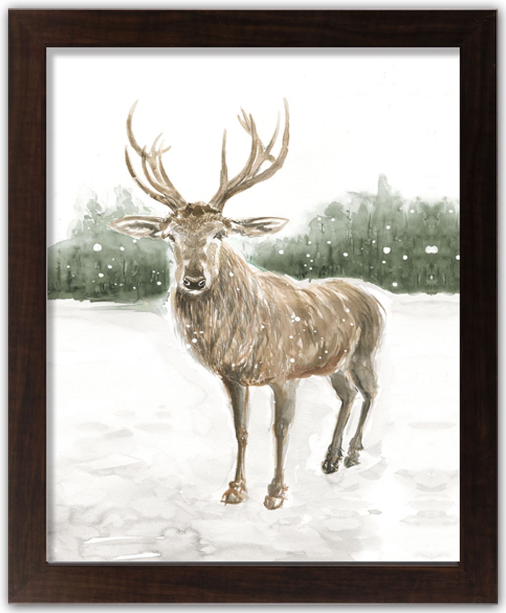 Winter Deer 11x14 Black Framed Print Under Glass