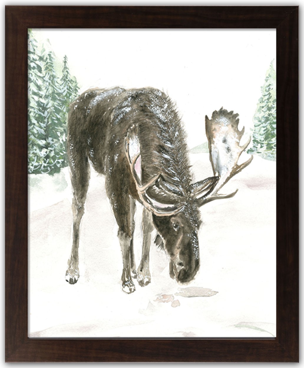 Winter Moose 11x14 Black Framed Print Under Glass