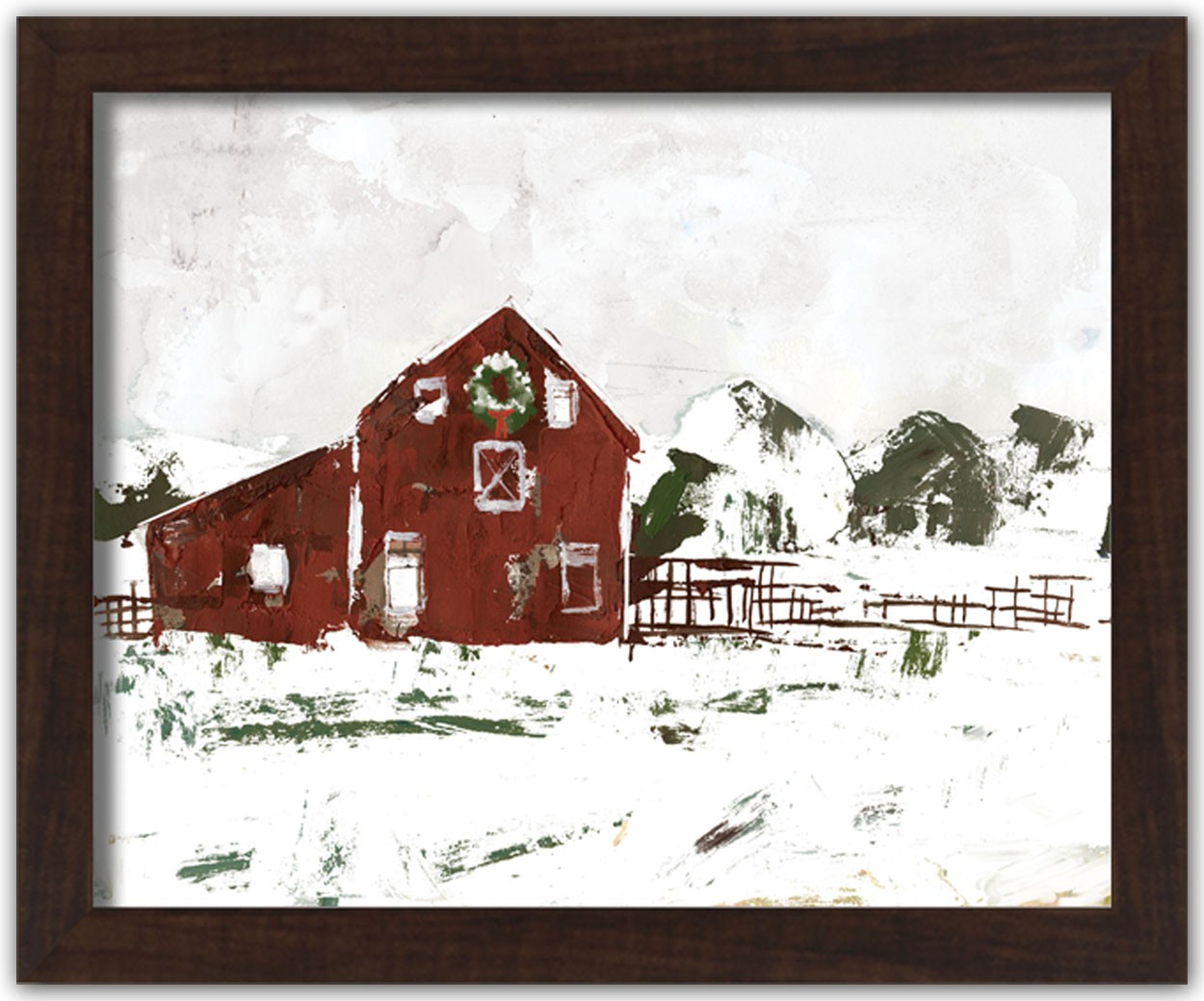 Christmas Snow On The Farm 20X16 Black Framed Print Under Glass