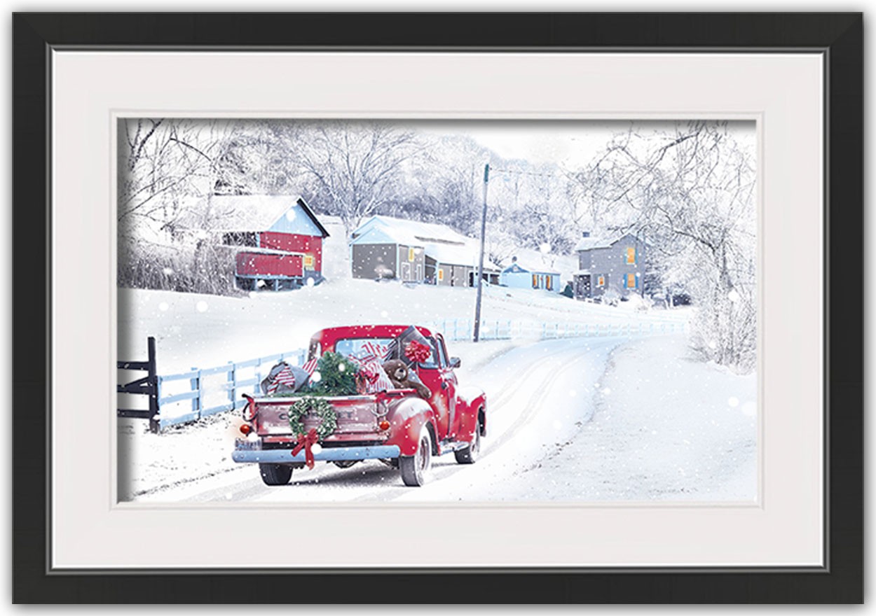 Dashing Through The Snow Truck 30X20 Black Framed Print Under Glass