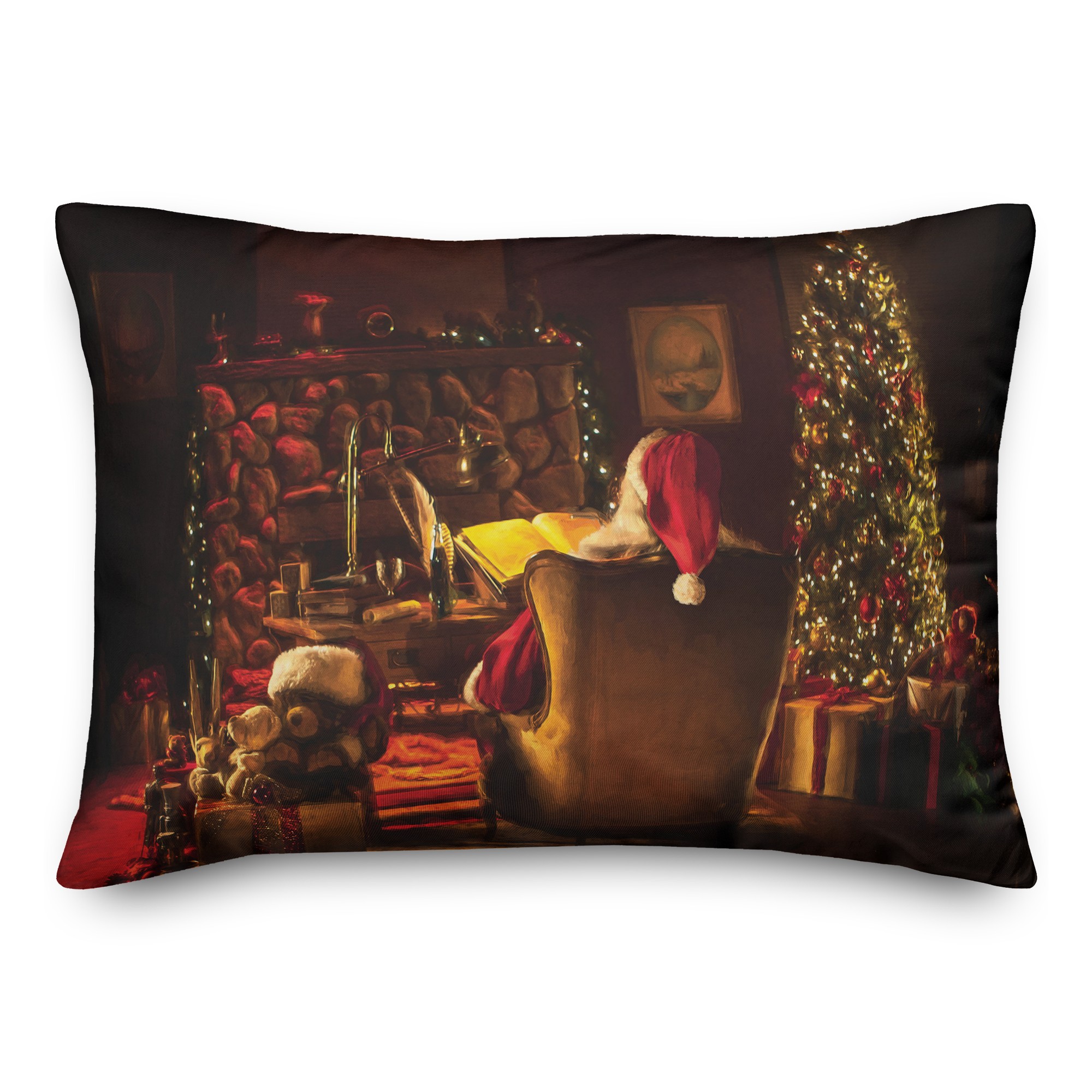 Santa Book By Fireplace 14x20 Spun Poly Pillow