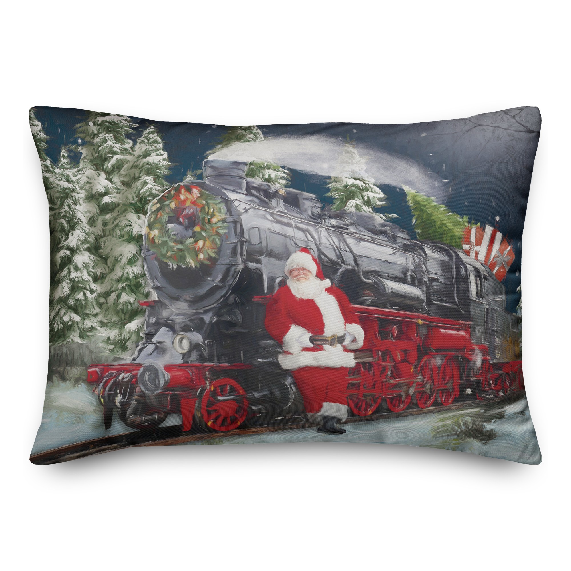 Santa Claus By A Train 14x20 Spun Poly Pillow