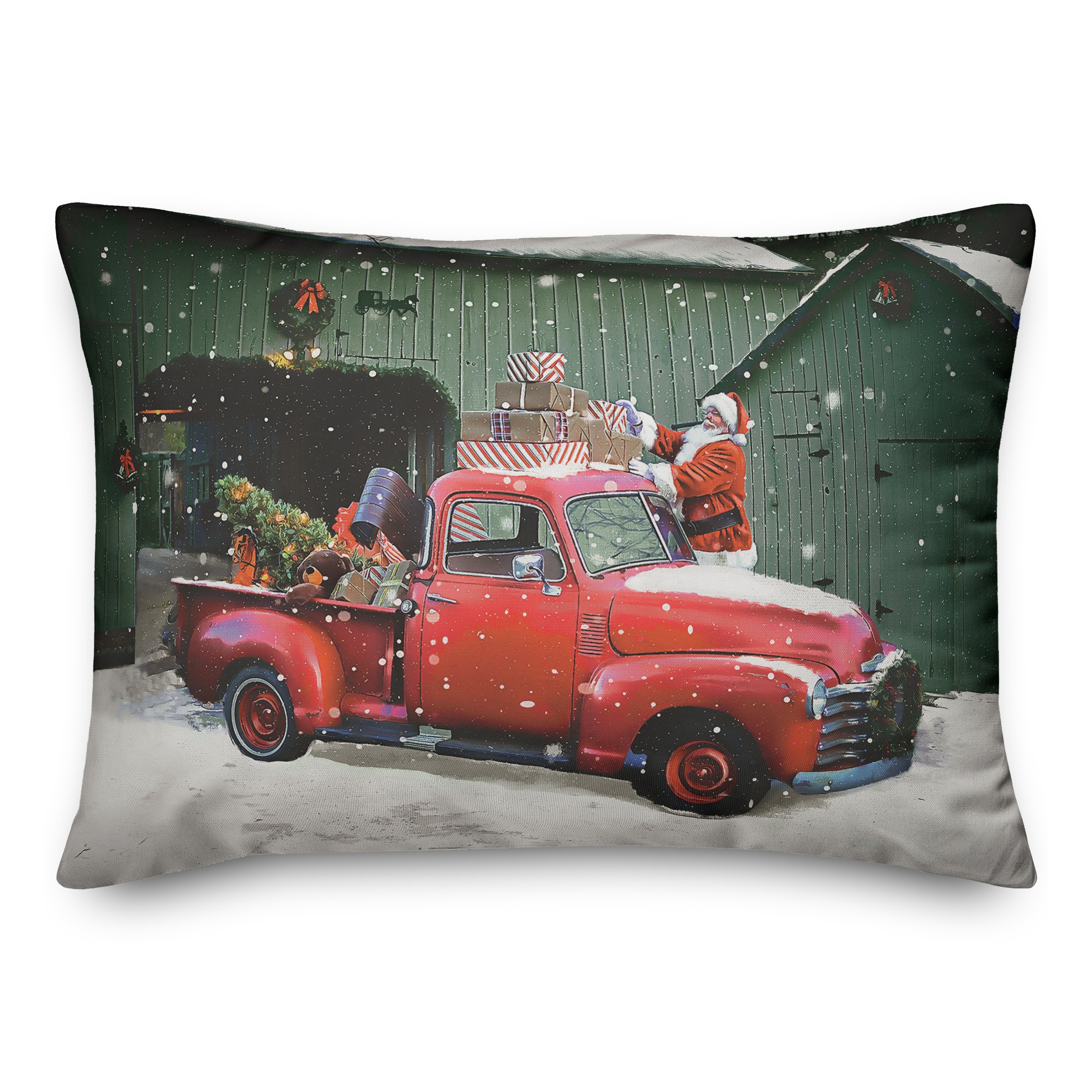 Santa Packing The Truck 14x20 Spun Poly Pillow