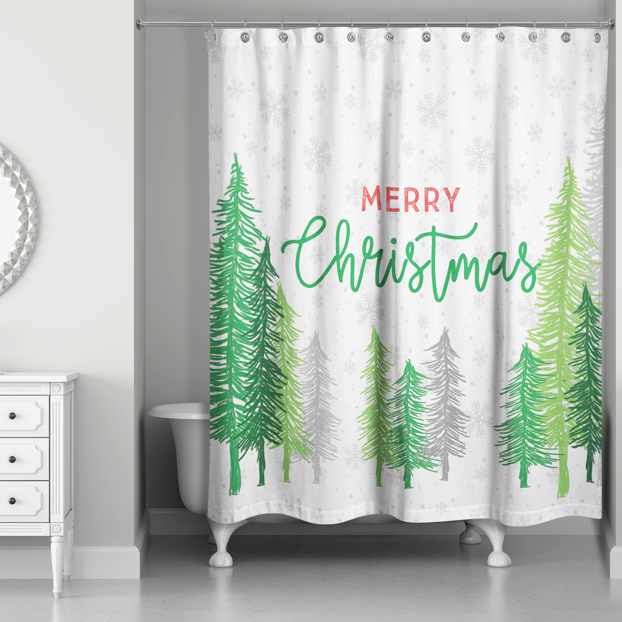 Merry Christmas Forest Snowflakes 71x74 Shower Curtain