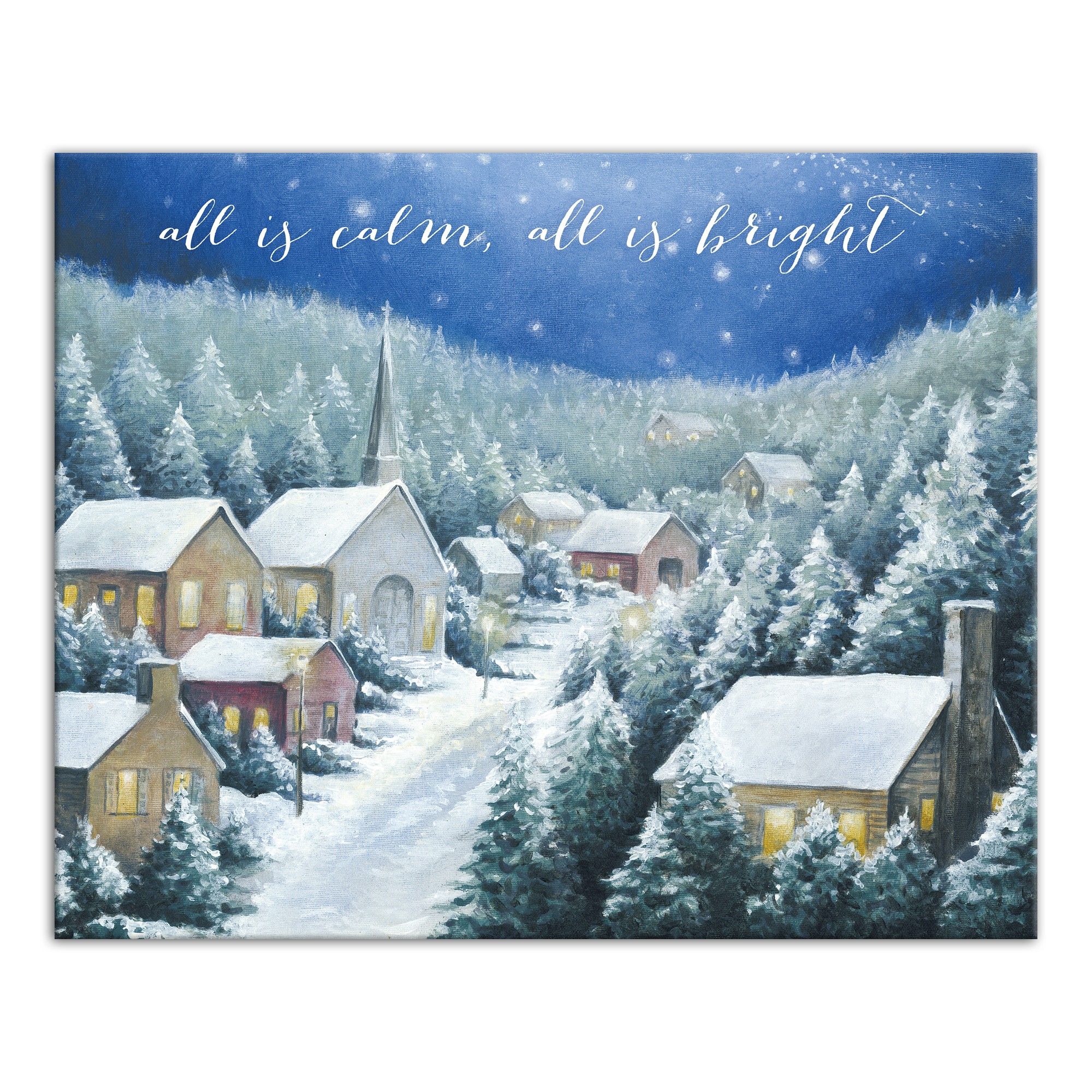 Calm Bright Christmas Town 20x16 Canvas Wall Art