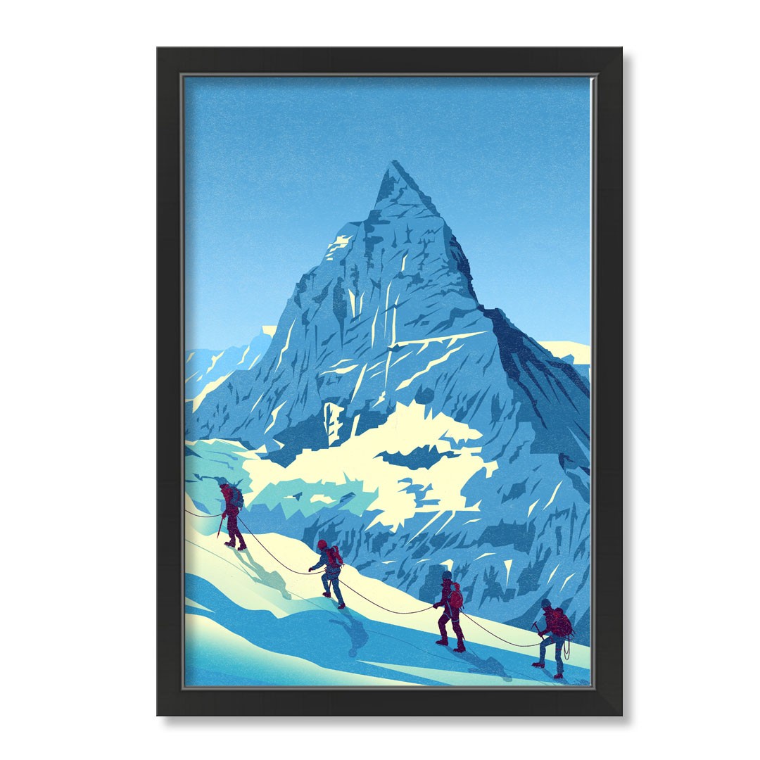 Mountain Range Hikers 20x30 Black Framed Print Under Glass