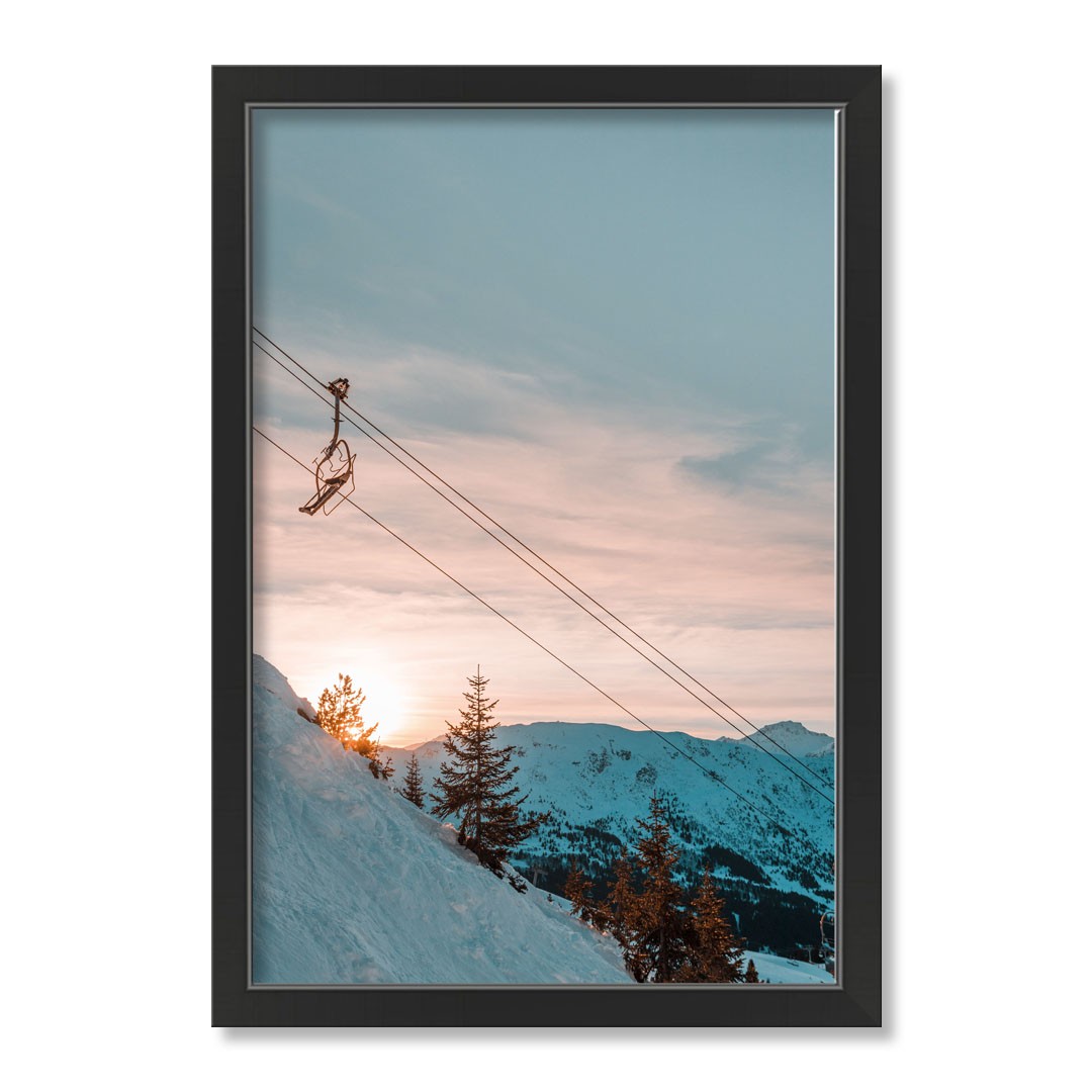 Unsplash Ski Lift Sunset Slopes 20x30 Black Framed Print Under Glass