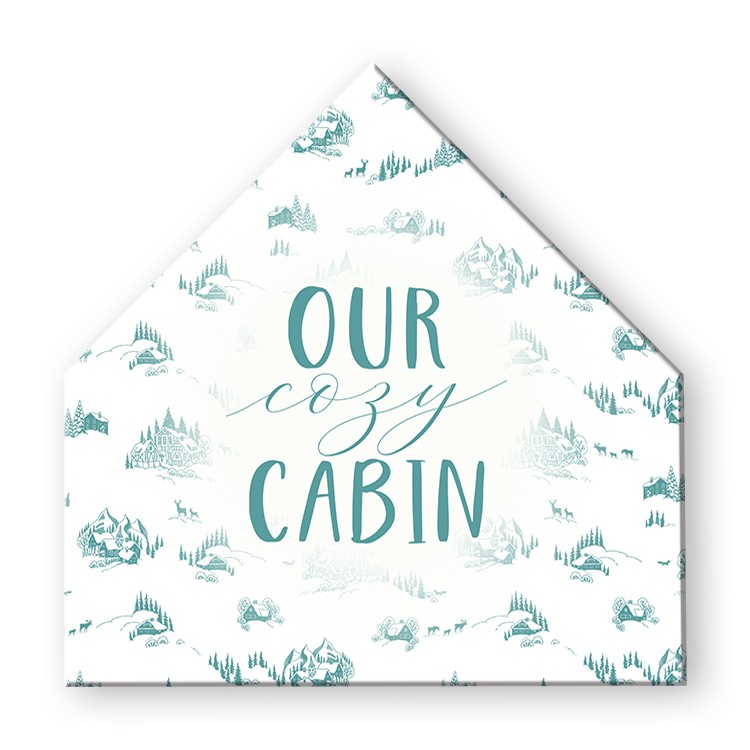 Snowy Town Pattern Teal Cozy Cabin Wall Art