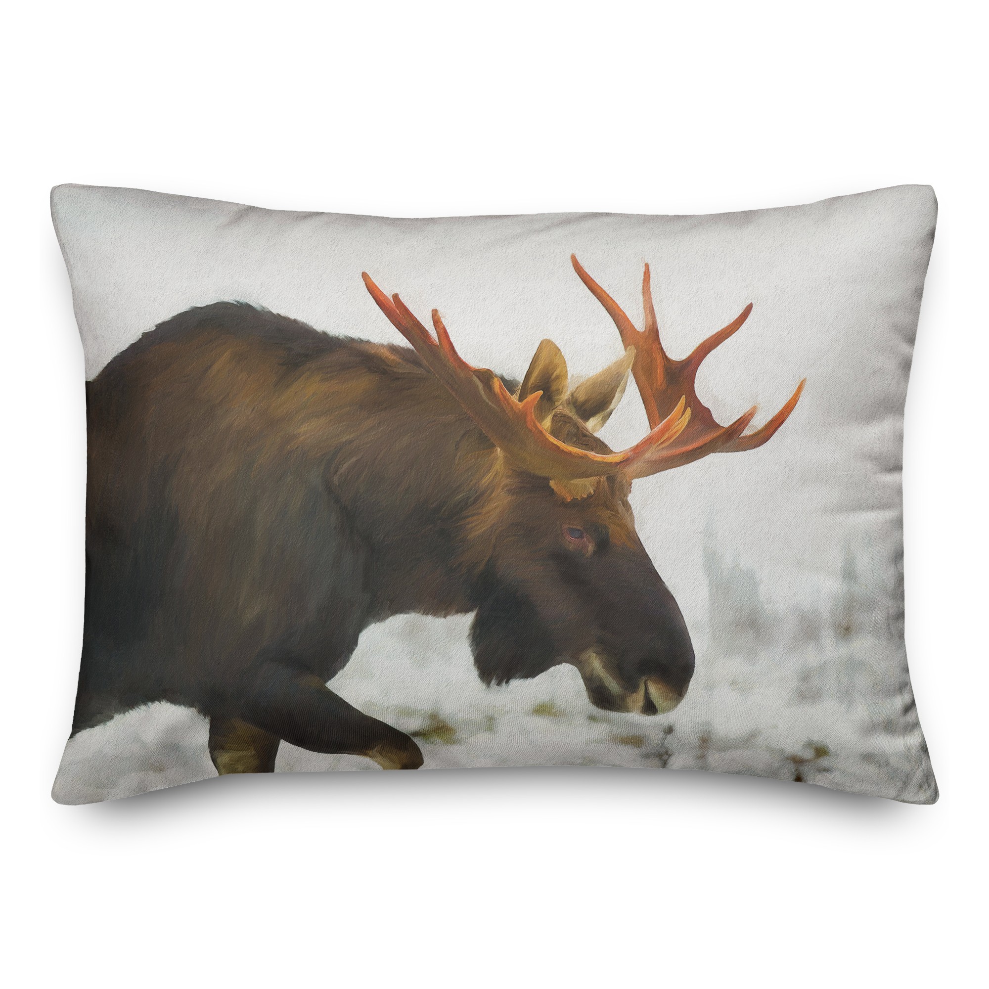 Moose In Snow 14x20 Spun Poly Pillow