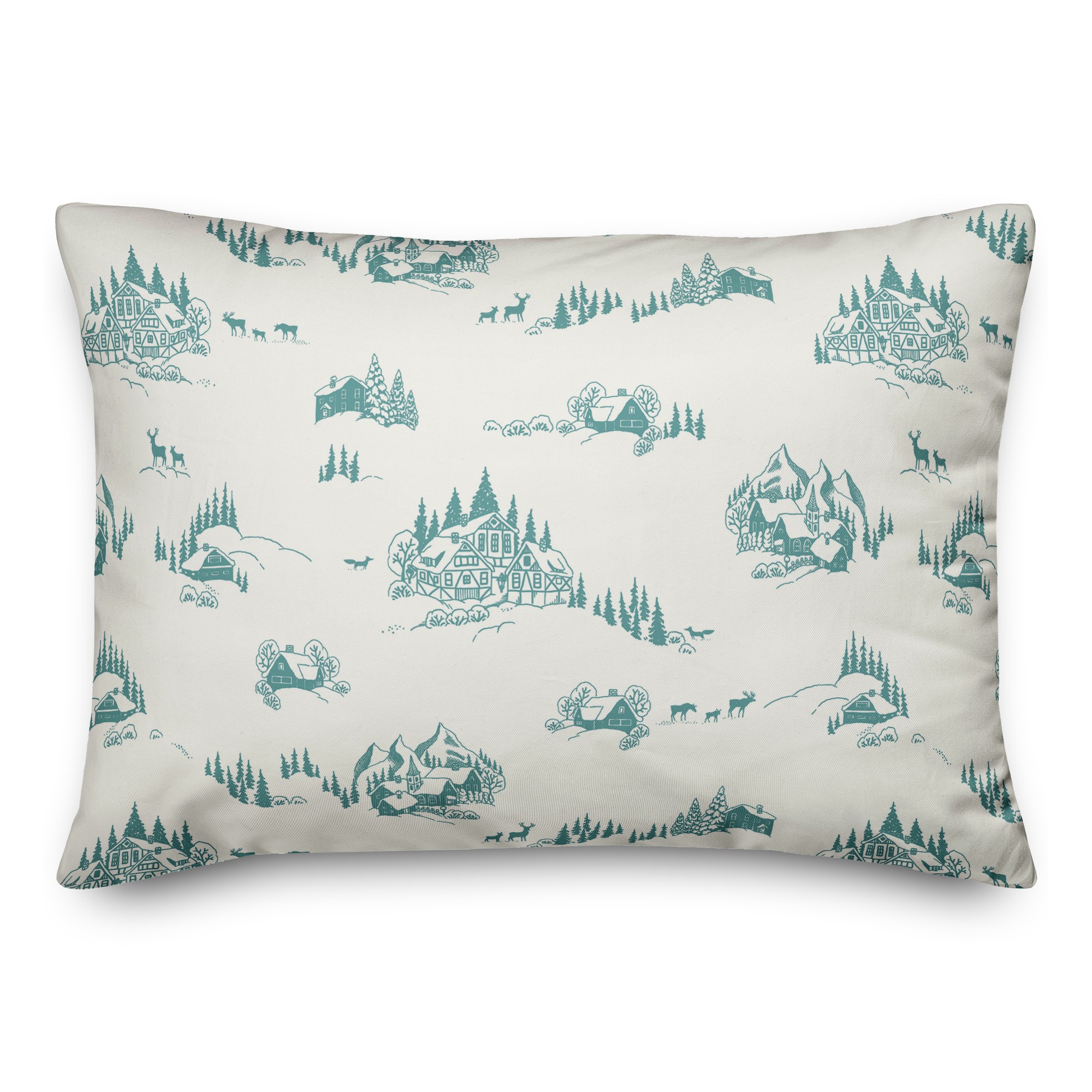 Snowy Town Teal  14x20 Spun Poly Pillow