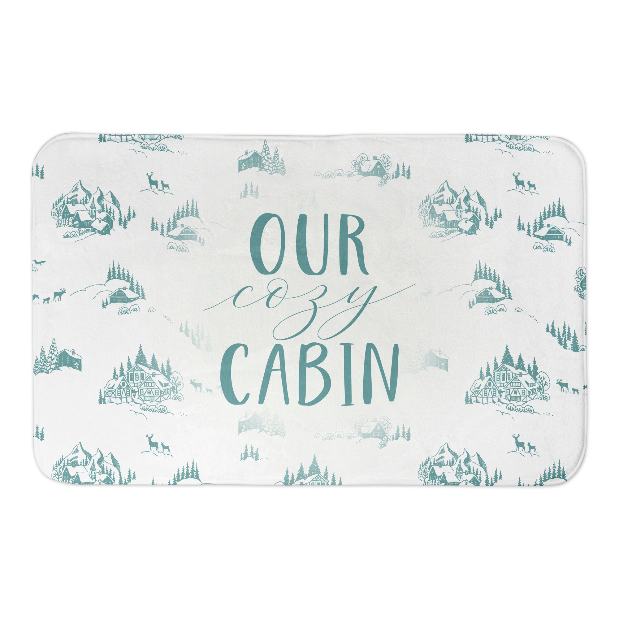 Snowy Town Teal Cozy Cab 34x21 Bath Mat