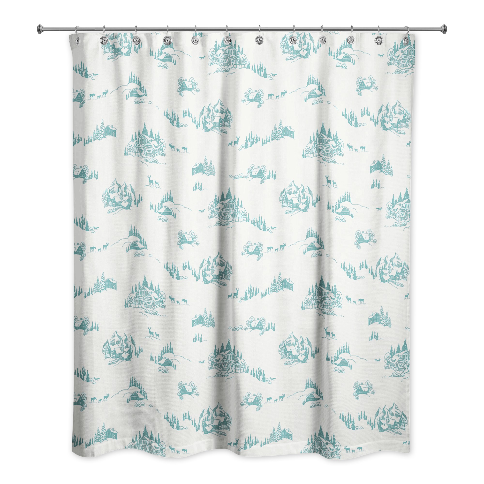 Snowy Town Teal 71x74 Shower Curtain