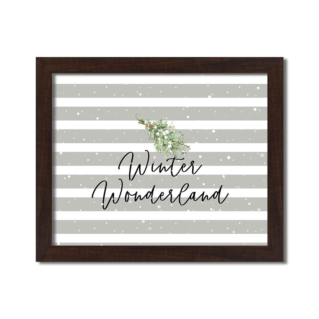 Winter Wonderland Grey Stripes 20X16 Black Framed Print Under Glass